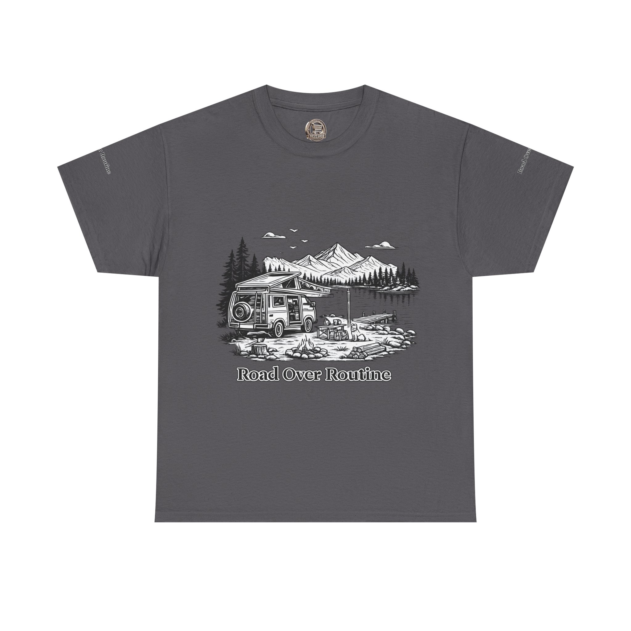 Unisex Heavy Cotton Tee — "Road Over Routine" Design Minimal-Line