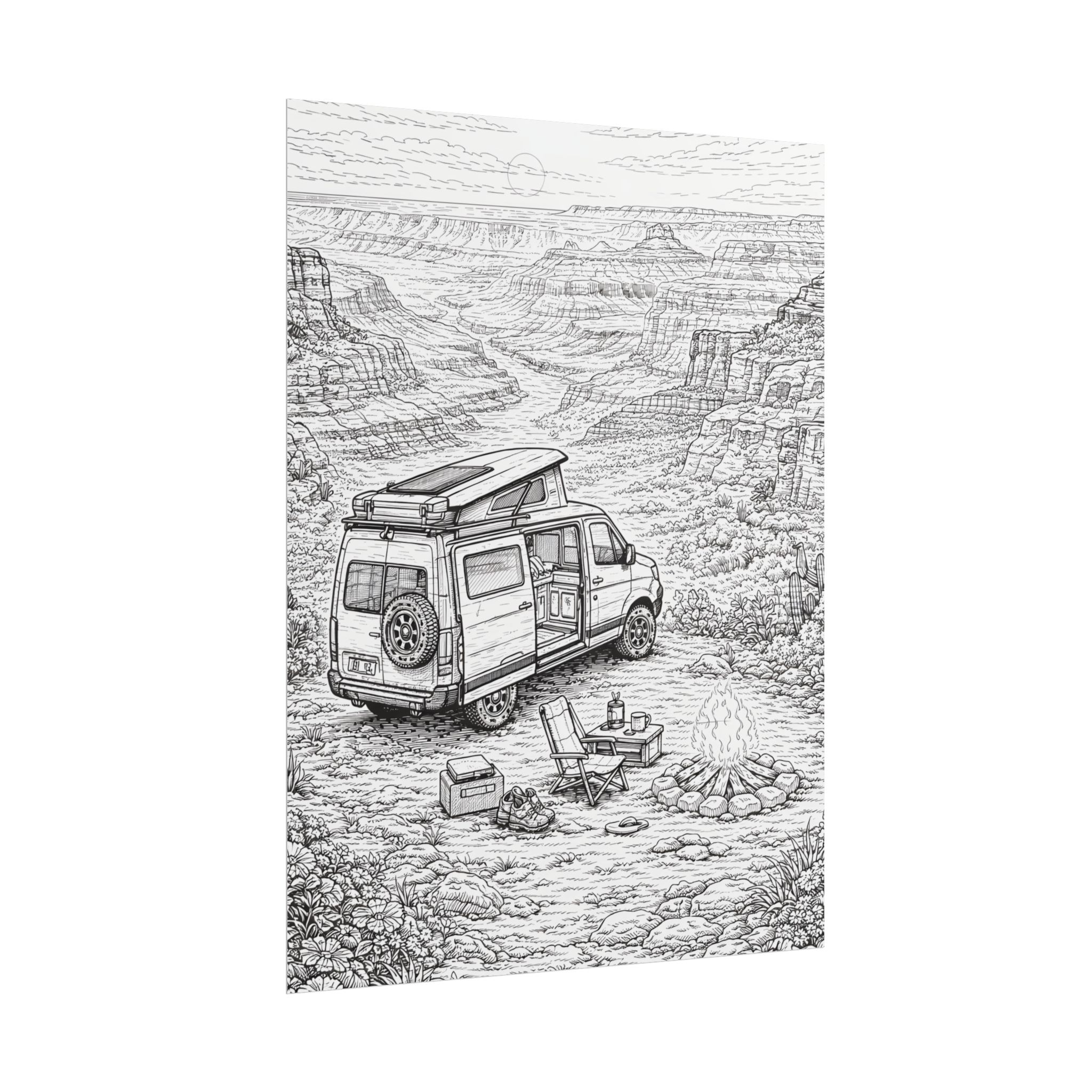 Campervan Poster — Vintage RV Camping Landscape Wall Art