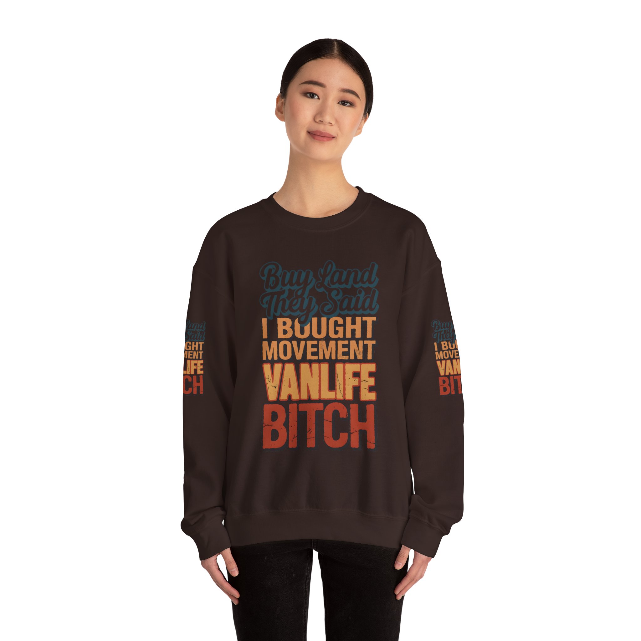 Unisex Heavy Blend™ Crewneck Sweatshirt — "Buy Land They Said" Design F**K-Line