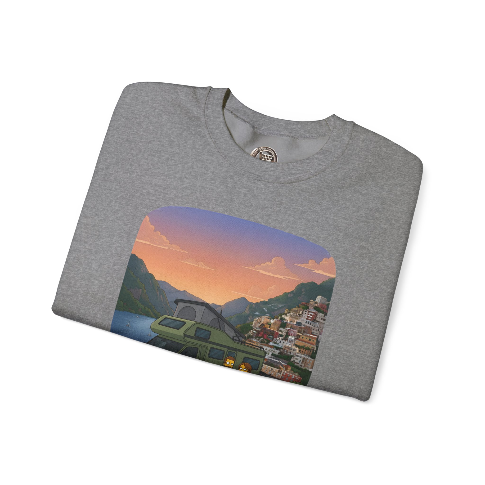 Unisex Heavy Blend™ Crewneck Sweatshirt — "Mountain Air And Alpine Adventure"" Design Sitcom-Line