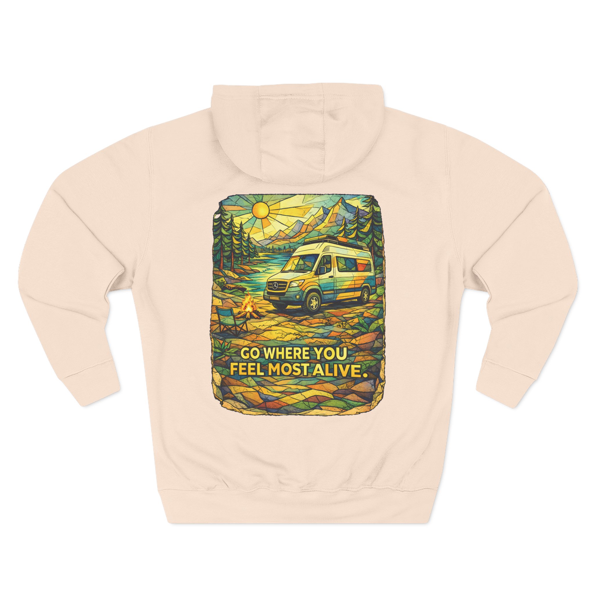 Three-Panel Fleece Hoodie - "Go Where You Feel Most Alive" Design Cubic-Line