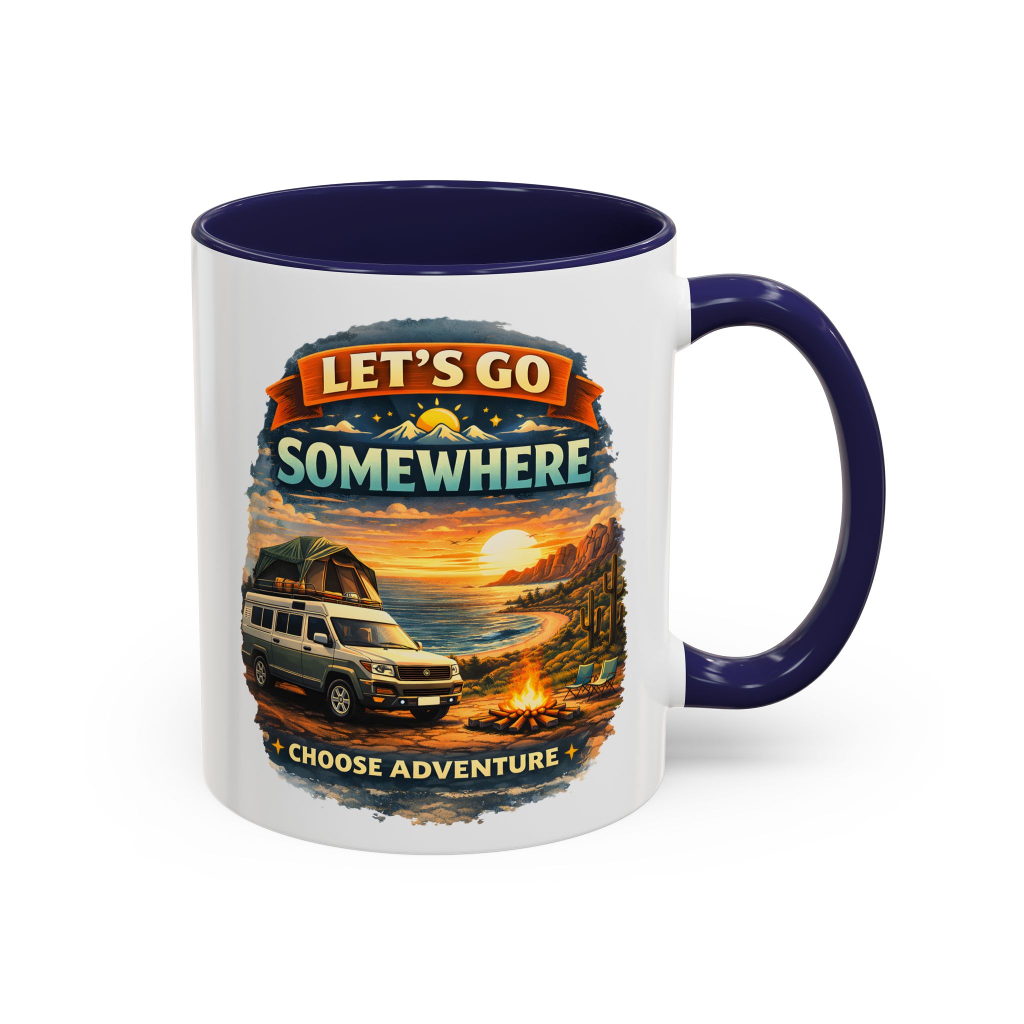 Accent Coffee Mug (11, 15oz) — "Lets Go Somewhere" Design Scenic-Line