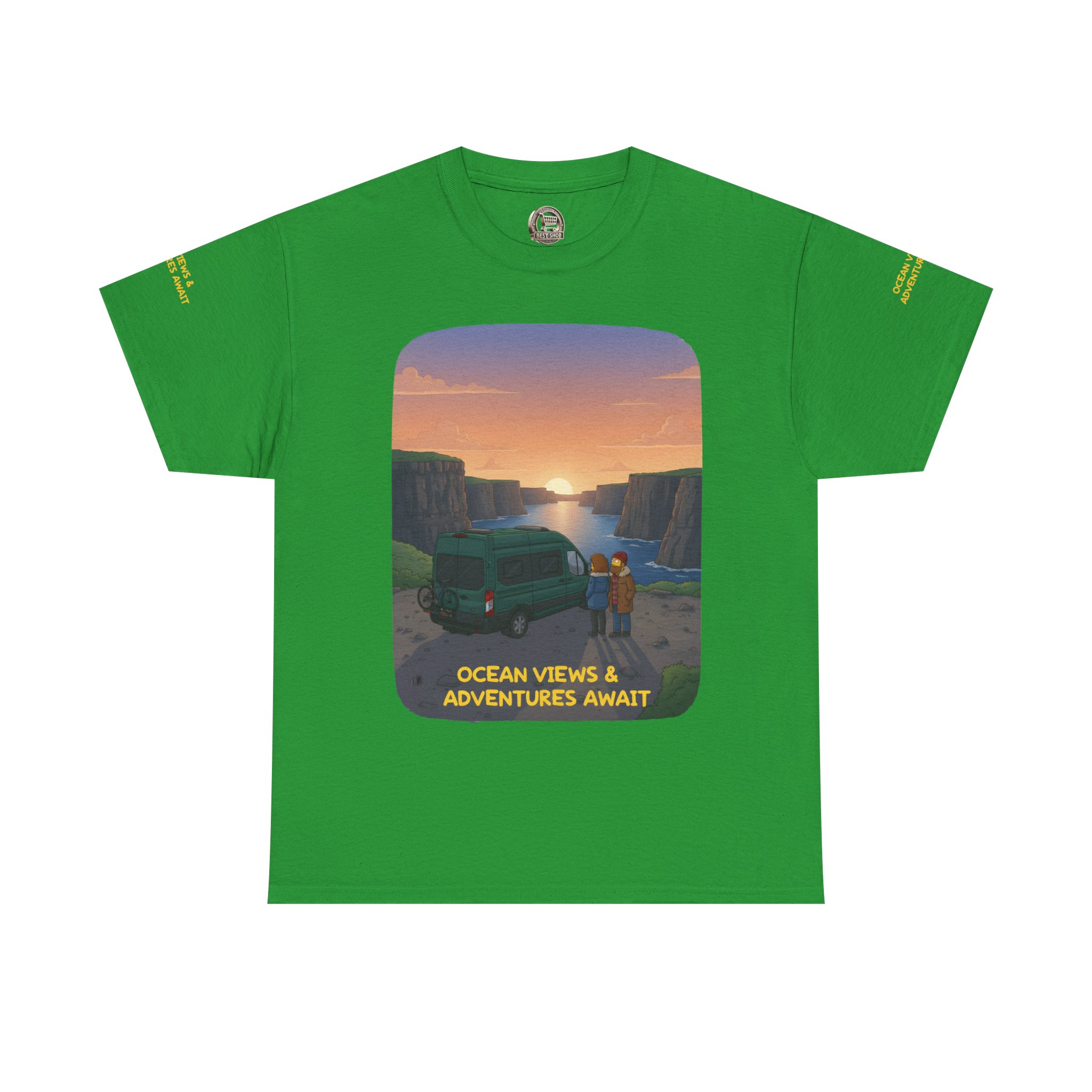 Unisex Heavy Cotton Tee — "Ocean Views-Adventures Awaits" Design Sitcom-Line