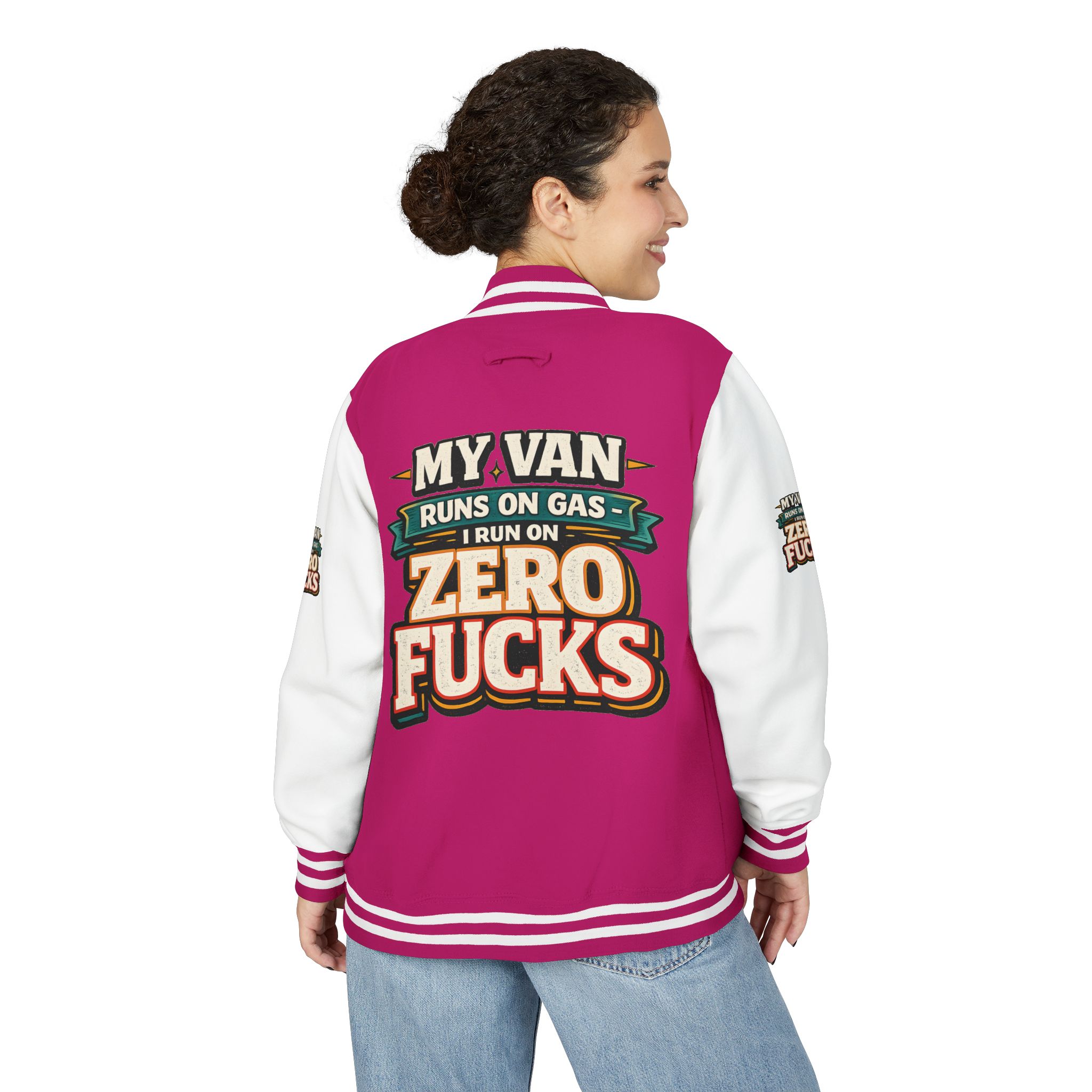 Unisex Heavyweight Letterman Jacket — "My Van Runs On Gas" Design F**K-Line