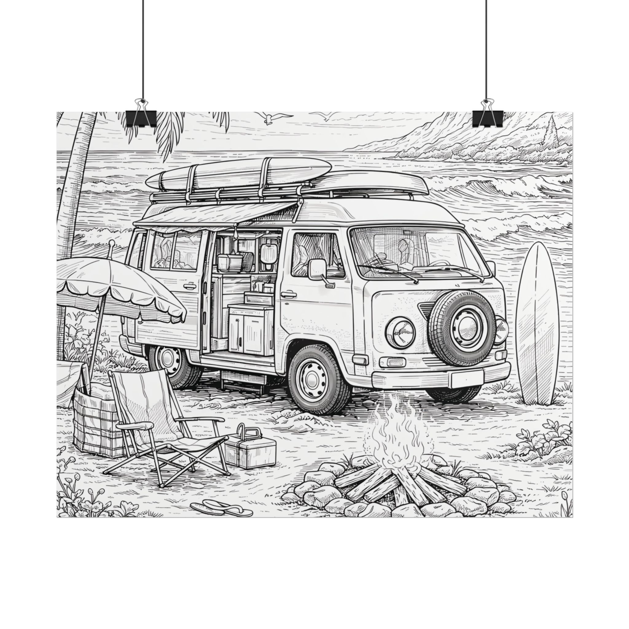 Campervan Poster — Vintage RV Camping Landscape Wall Art