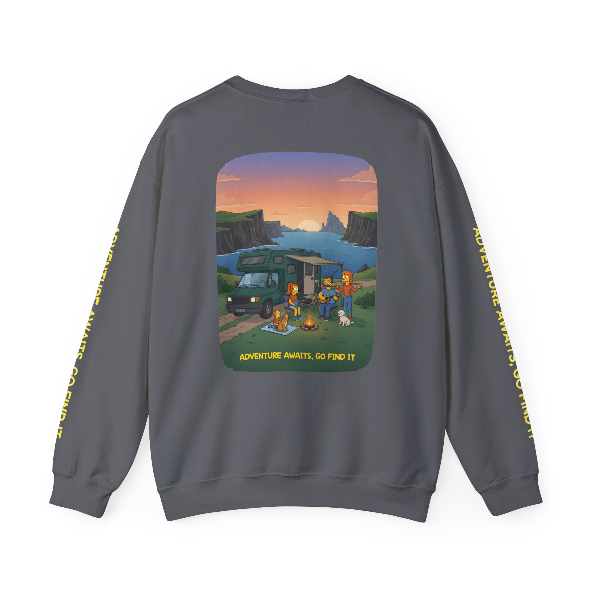 Unisex Heavy Blend™ Crewneck Sweatshirt — "Adventure Awaits-Go Find It"" Design Sitcom-Line