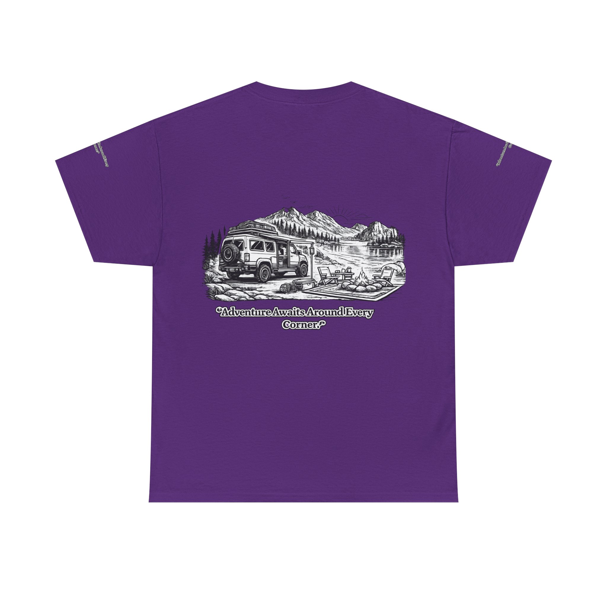 Unisex Heavy Cotton Tee — "Adventure Awaits Around Every Corner" Design Minimal-Line