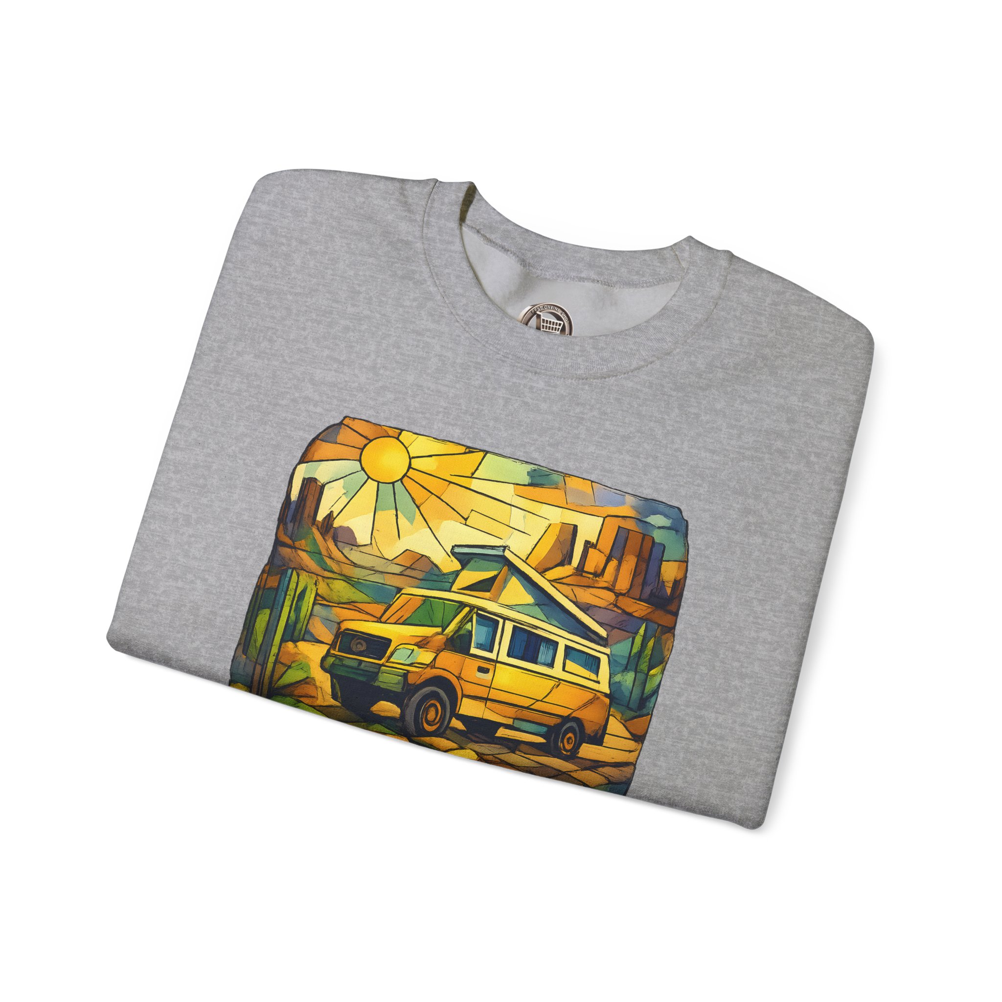 Unisex Heavy Blend™ Crewneck Sweatshirt — "Find Adventure In Every Corner" Design Cubic-Line