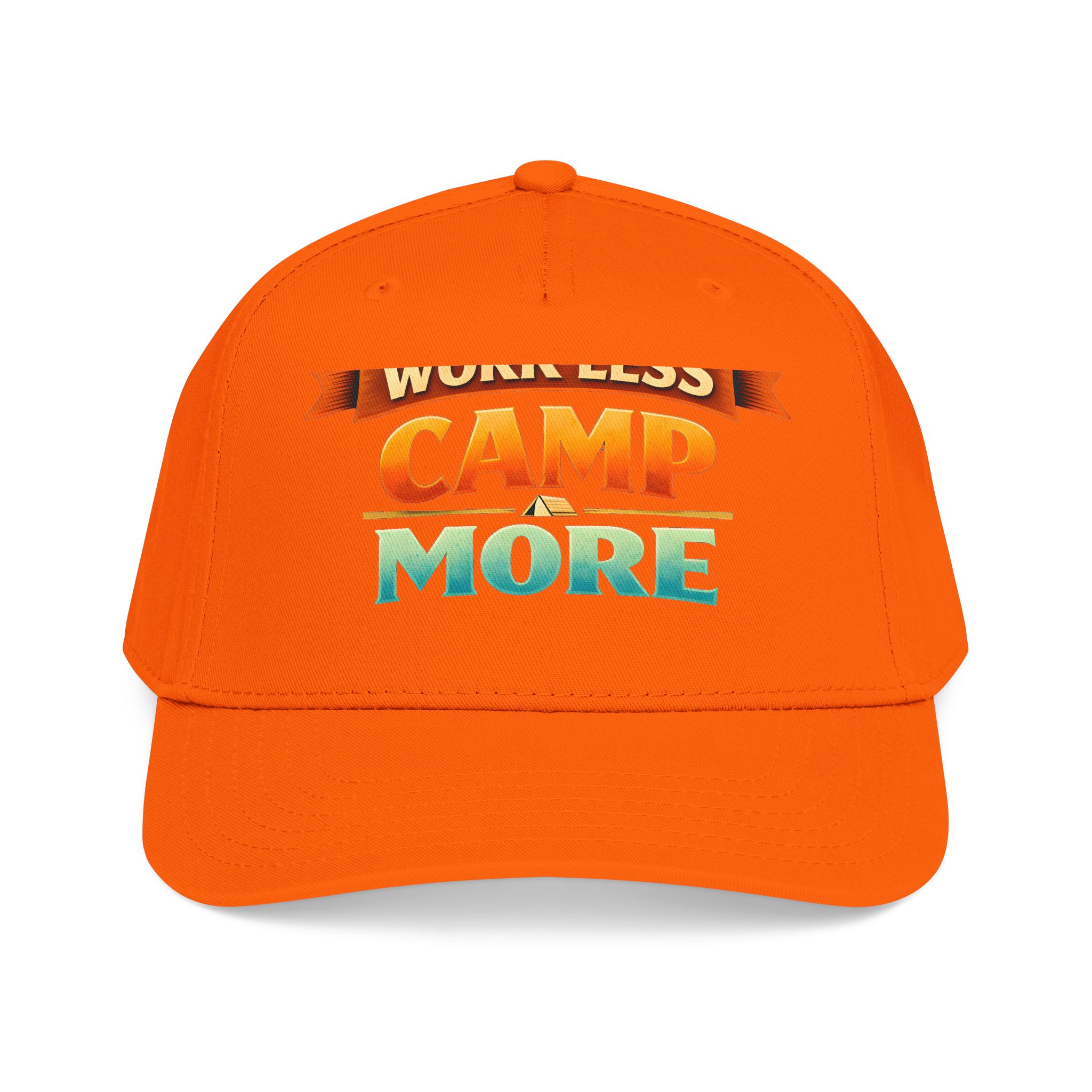 Baseball Cap - "Work Less-Camp More" Design Scenic-Line