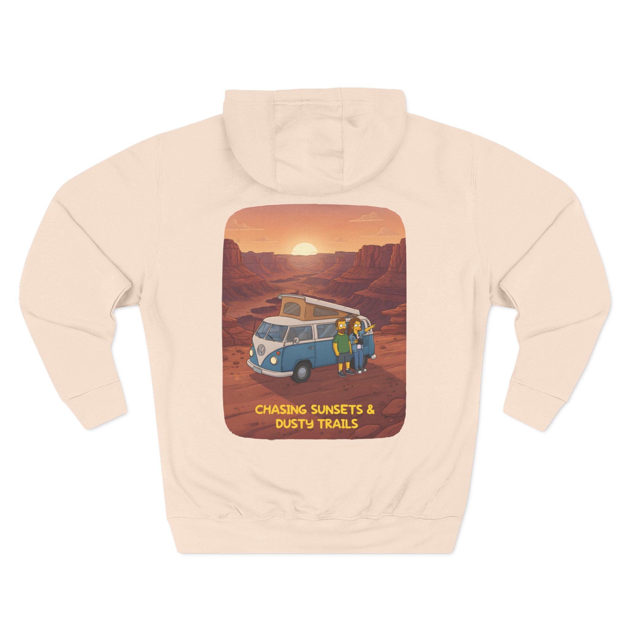 Three-Panel Fleece Hoodie - "Chasing Sunsets And Dusty Trails" Design Sitcom-Line