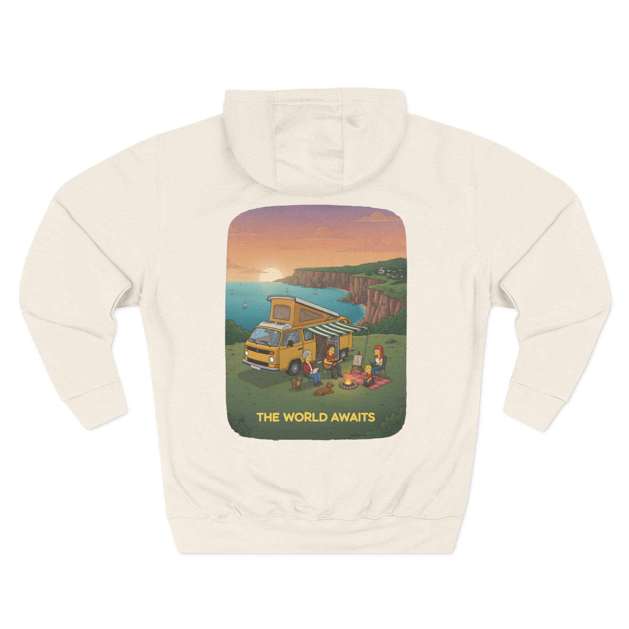 Three-Panel Fleece Hoodie - "The World Awaits" Design Sitcom-Line