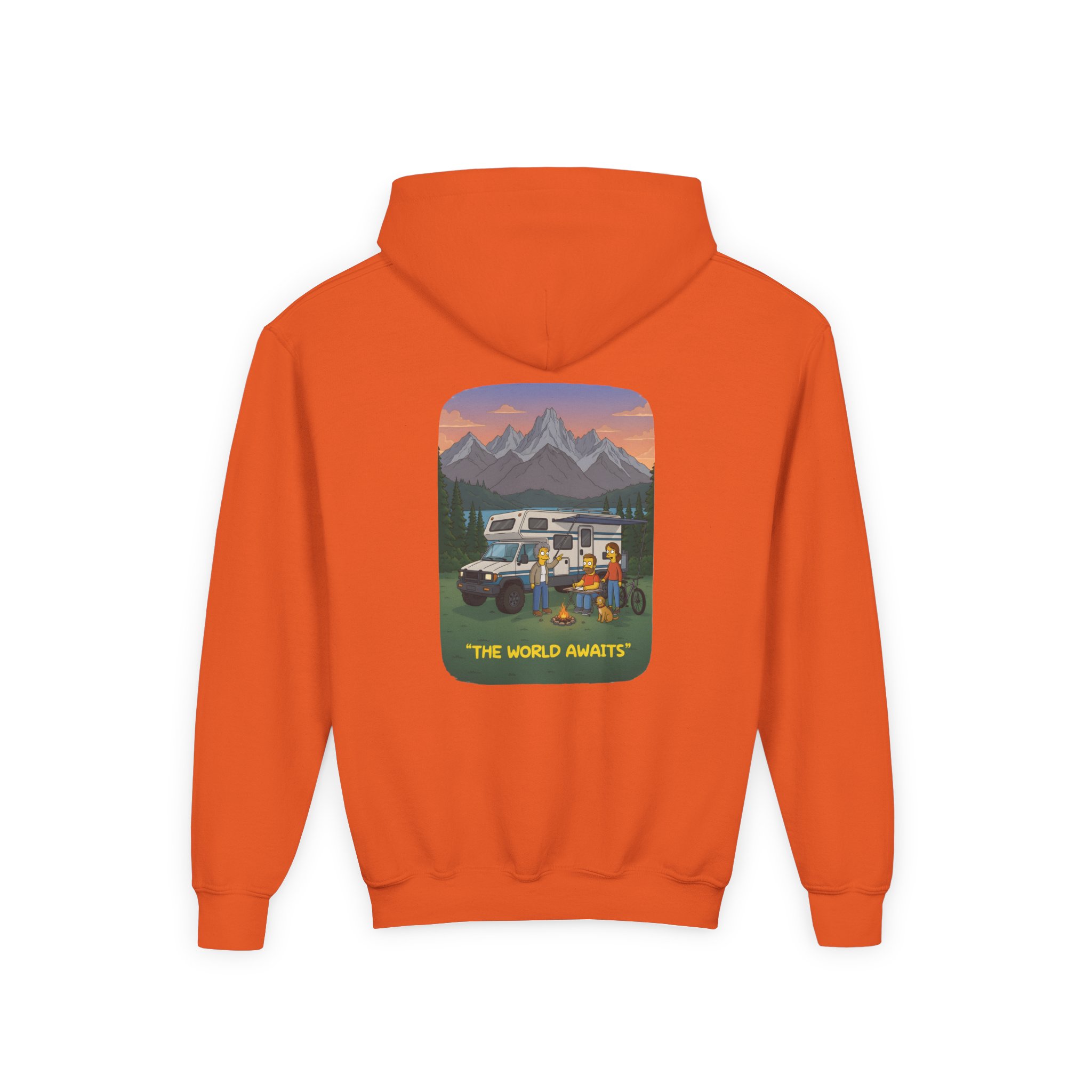 Youth Hoodie(Gildan) – "The World Awaits" (Design Sitcom-Line)