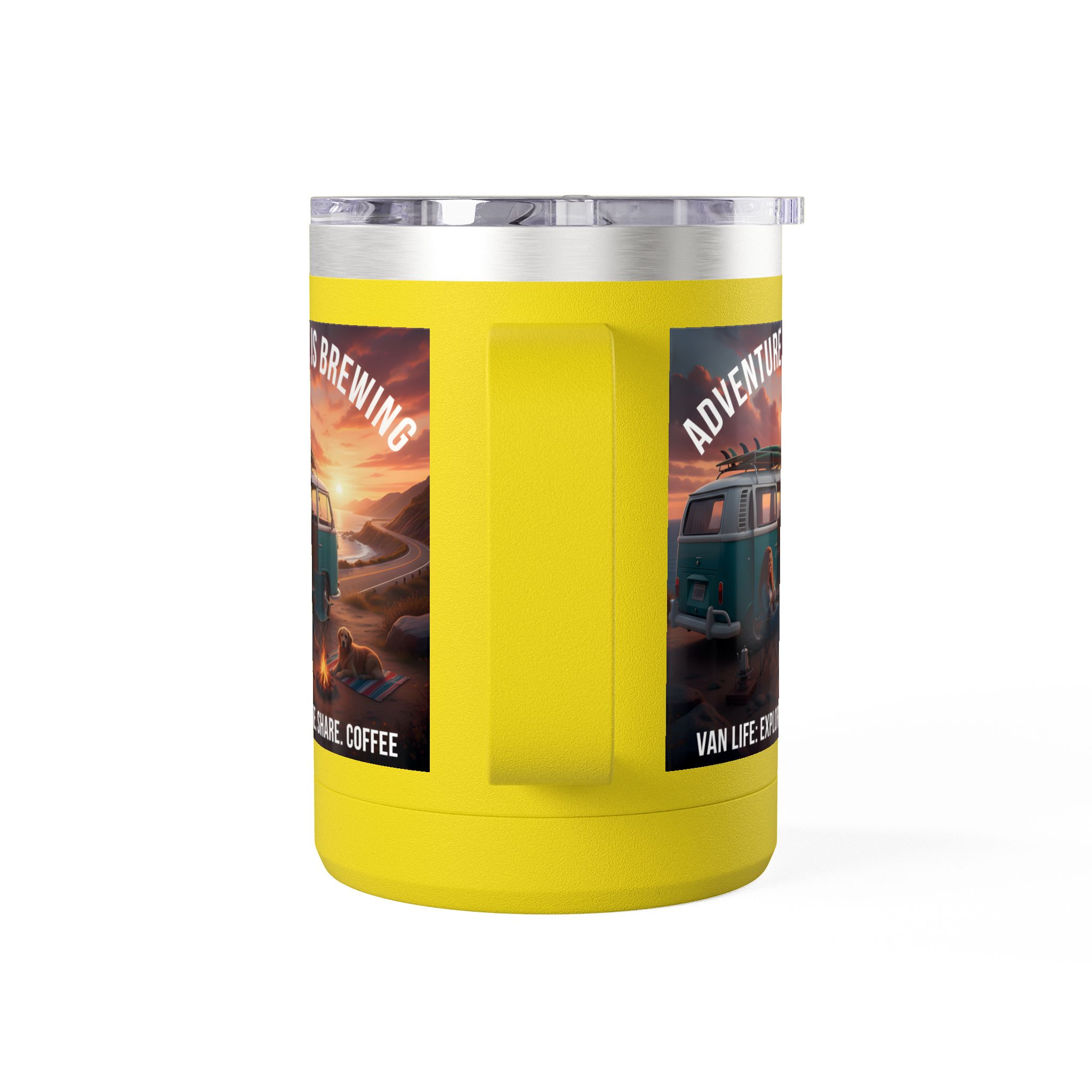 Coffee Mug Tumbler, 15oz-- "Adventure Is Brewing"