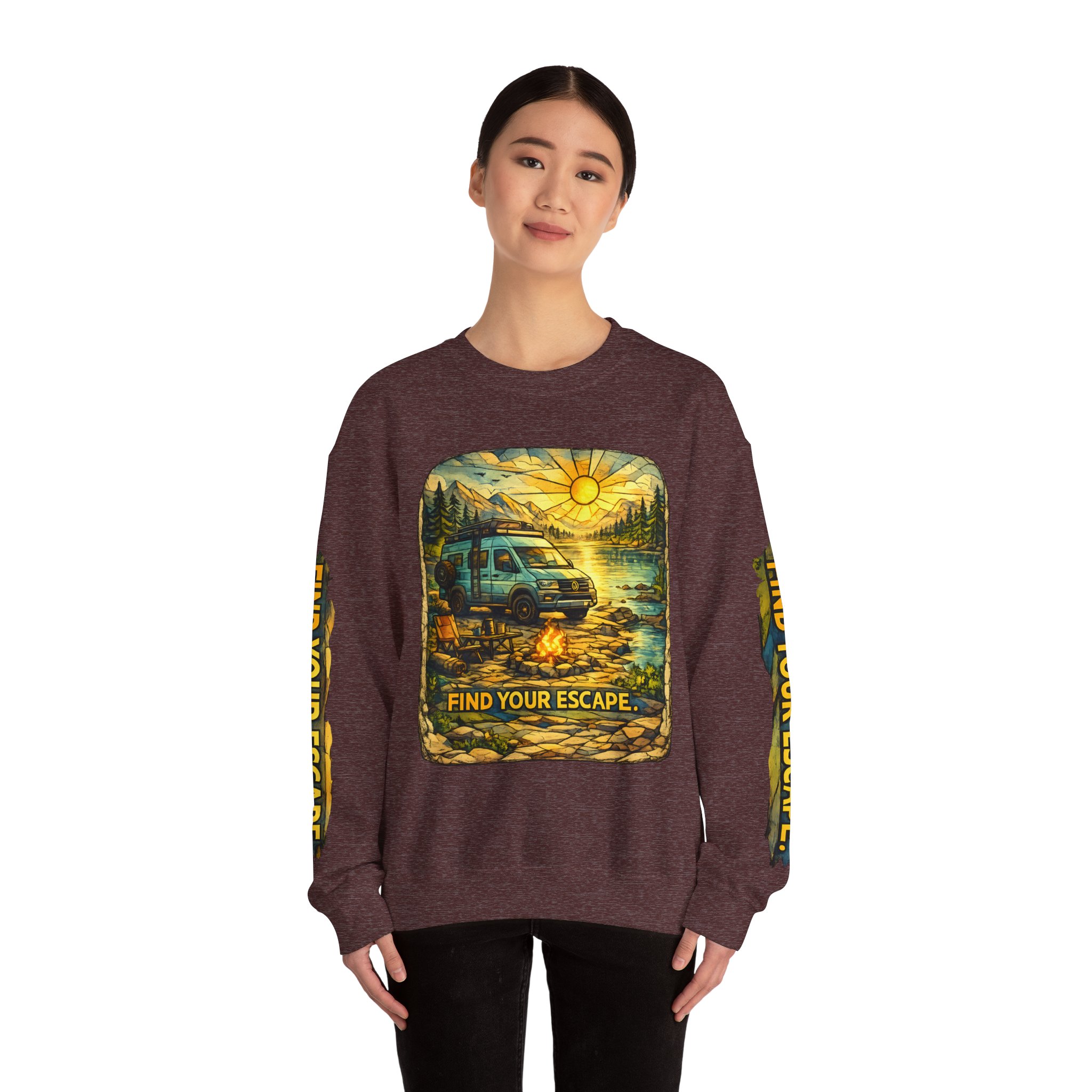 Unisex Heavy Blend™ Crewneck Sweatshirt — "Find Your Escape" Design Cubic-Line