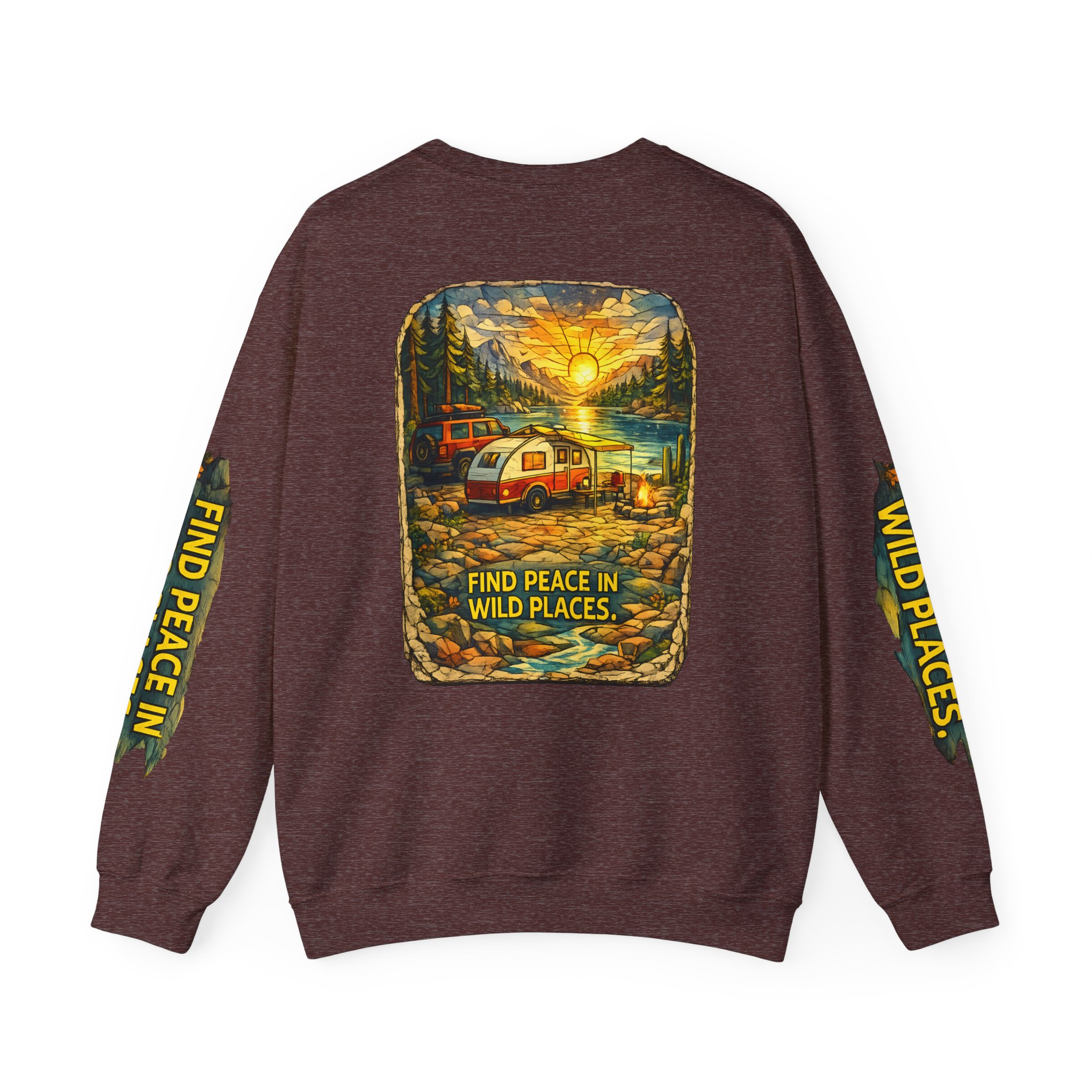 Unisex Heavy Blend™ Crewneck Sweatshirt — "Find Peace In Wild Places" Design Cubic-Line