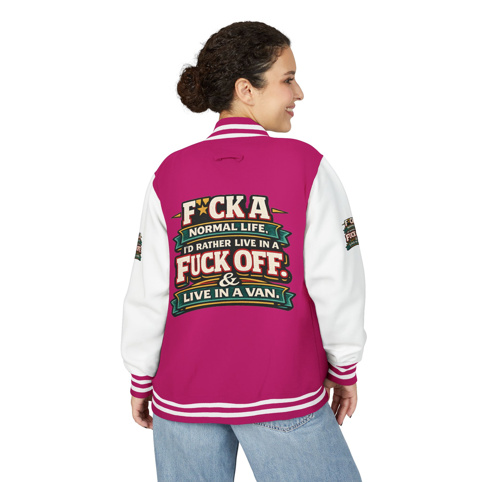 Unisex Heavyweight Letterman Jacket — "Fuck A Normal Life" Design F**K-Line