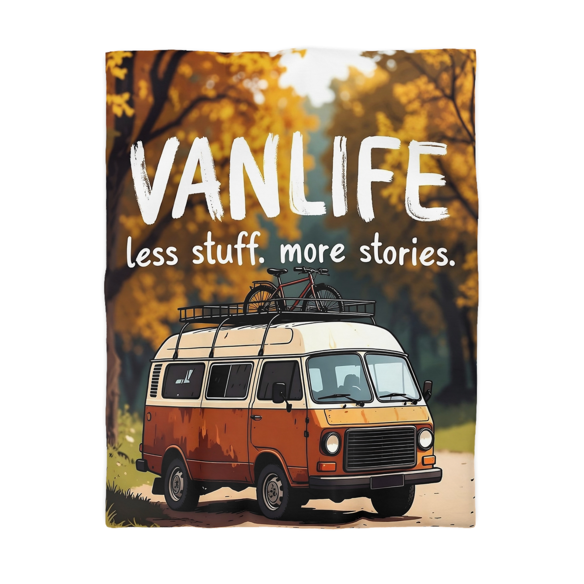Duvet Cover — "Vanlife Less Stuff, More Stories" Retro Camper Bedding