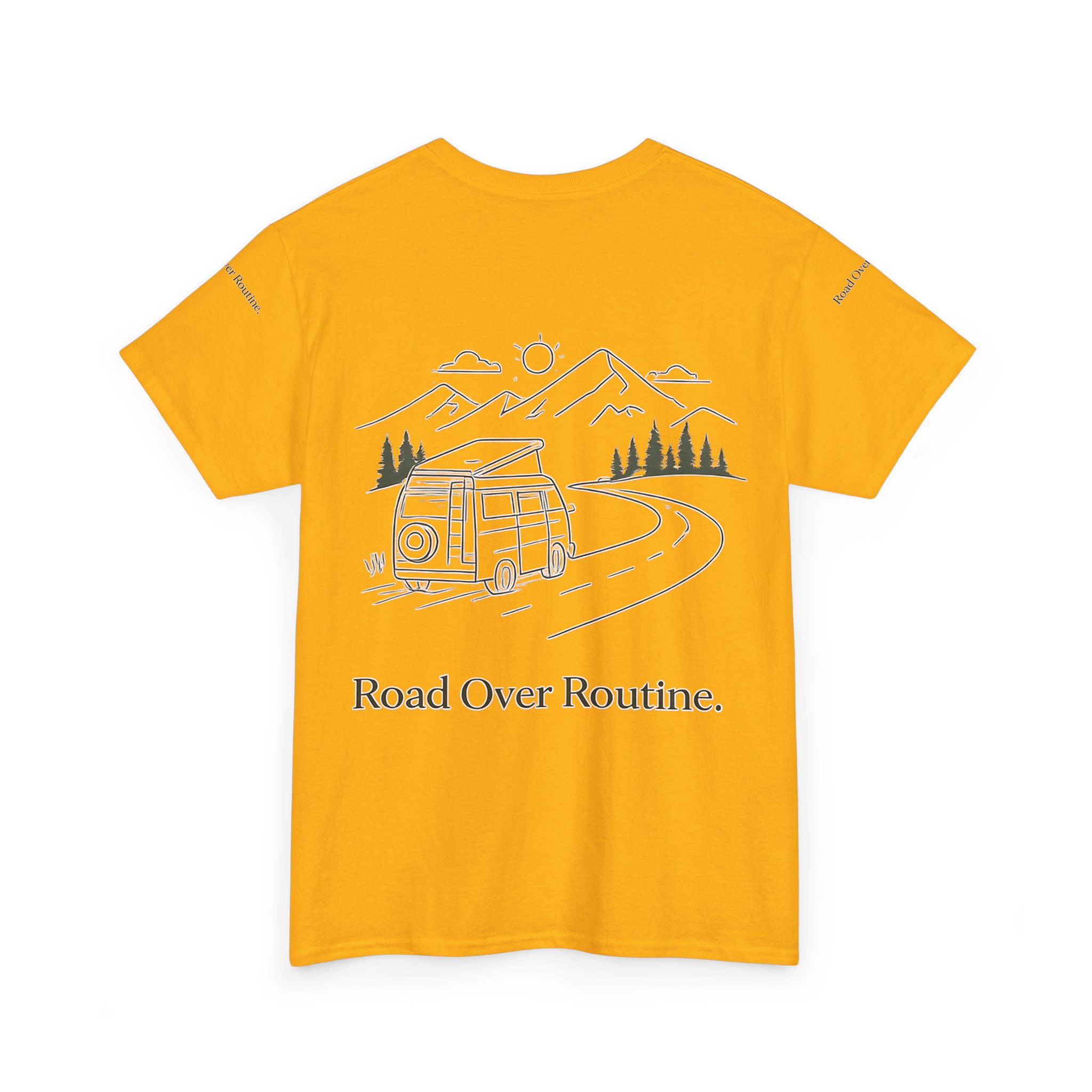 Unisex Heavy Cotton Tee — "Road Over Routine" Design Minimal-Line