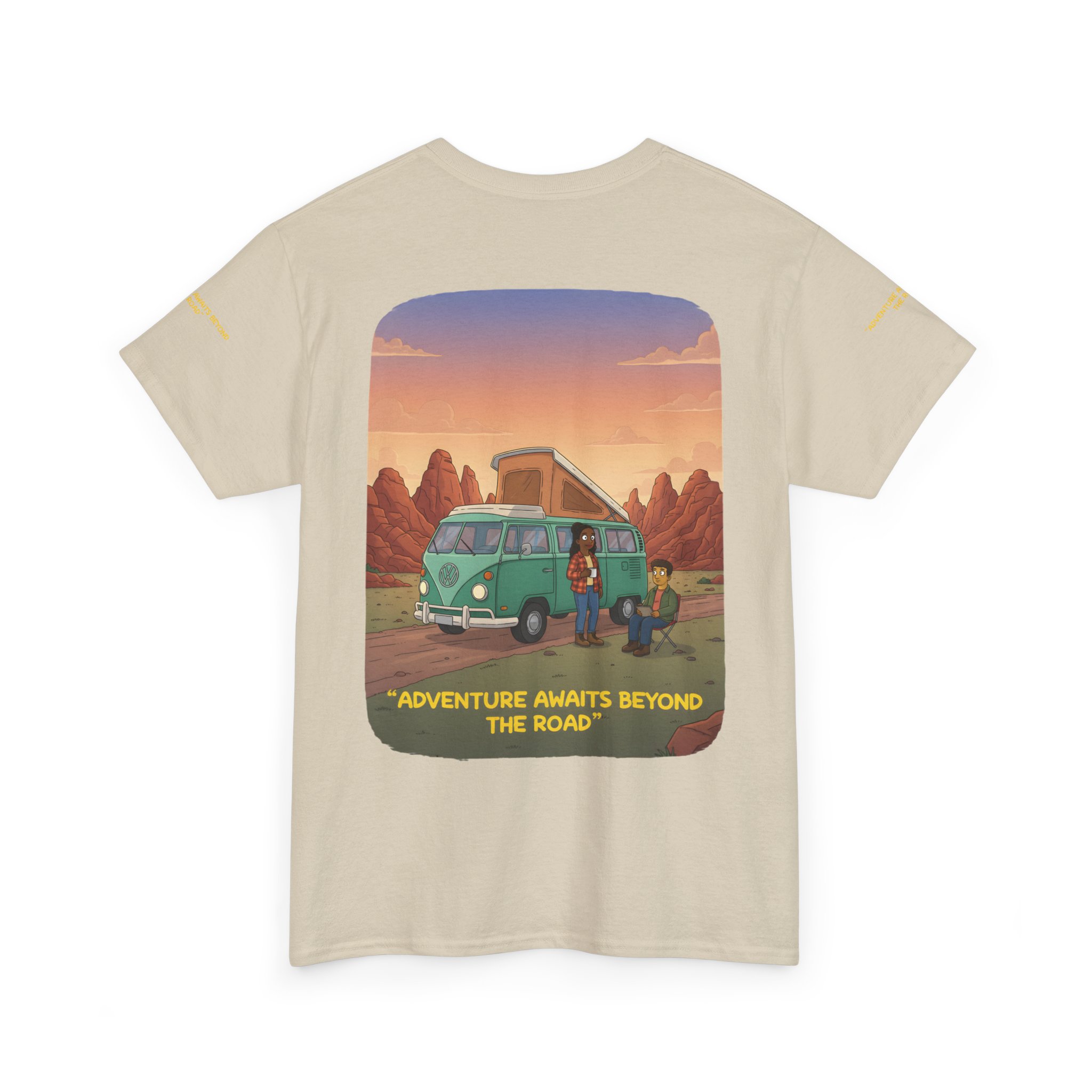 Unisex Heavy Cotton Tee — "Adventure Awaits Beyond The Road" Design Sitcom-Line