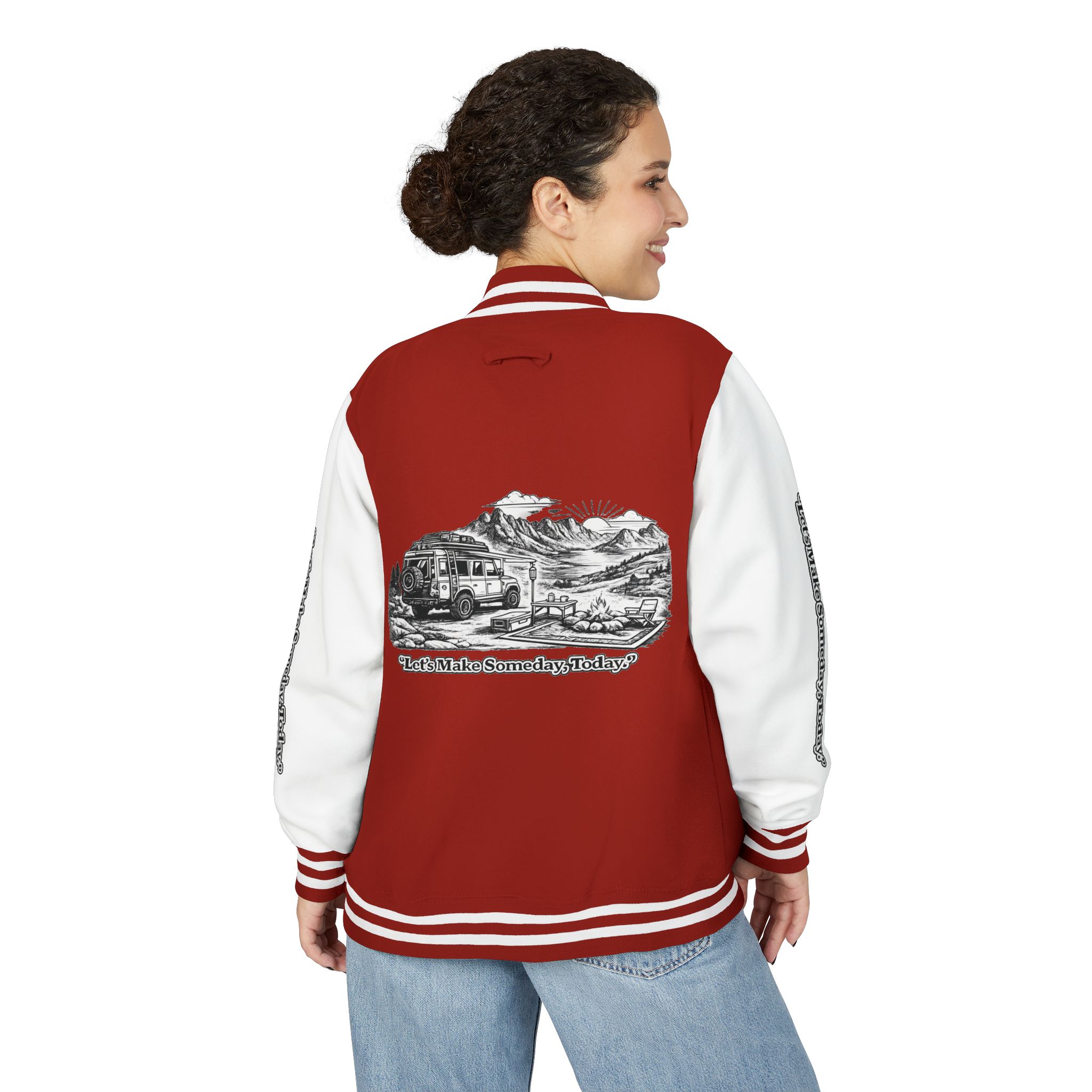 7772487012354950882_2048-1.jpeg Unisex Heavyweight Letterman Jacket — "Lets make Someday, Today?" Travel Varsity Coat