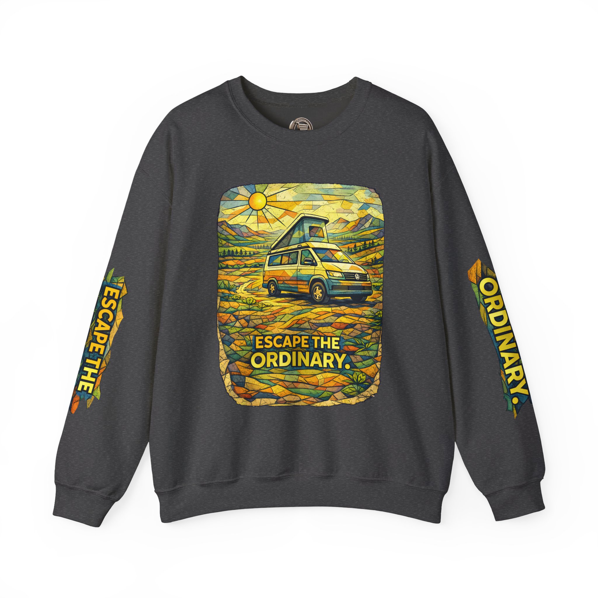 Unisex Heavy Blend™ Crewneck Sweatshirt — "Escape The Ordinary" Design Cubic-Line