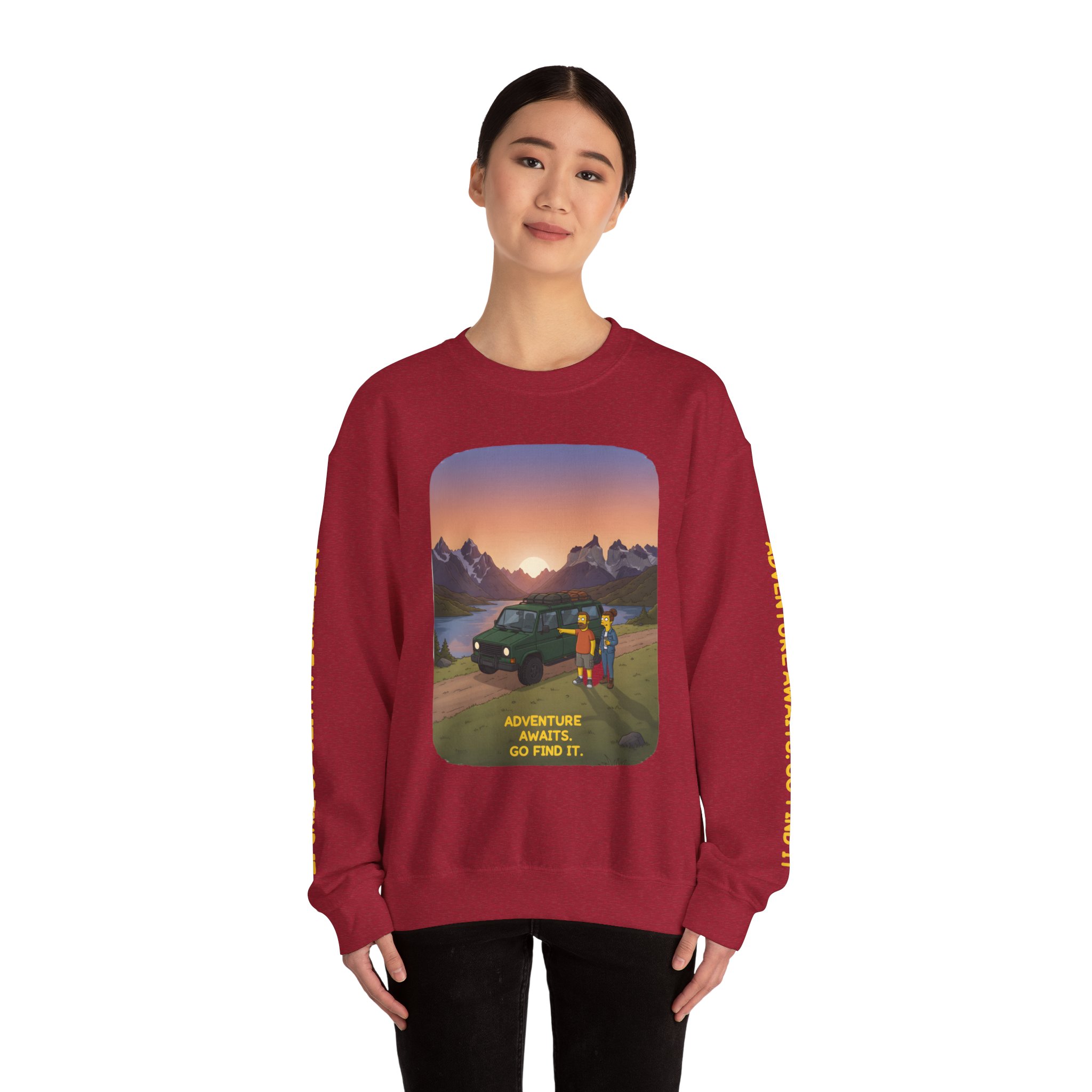 Unisex Heavy Blend™ Crewneck Sweatshirt — "Adventure Awaits-Go Find It" Design Sitcom-Line
