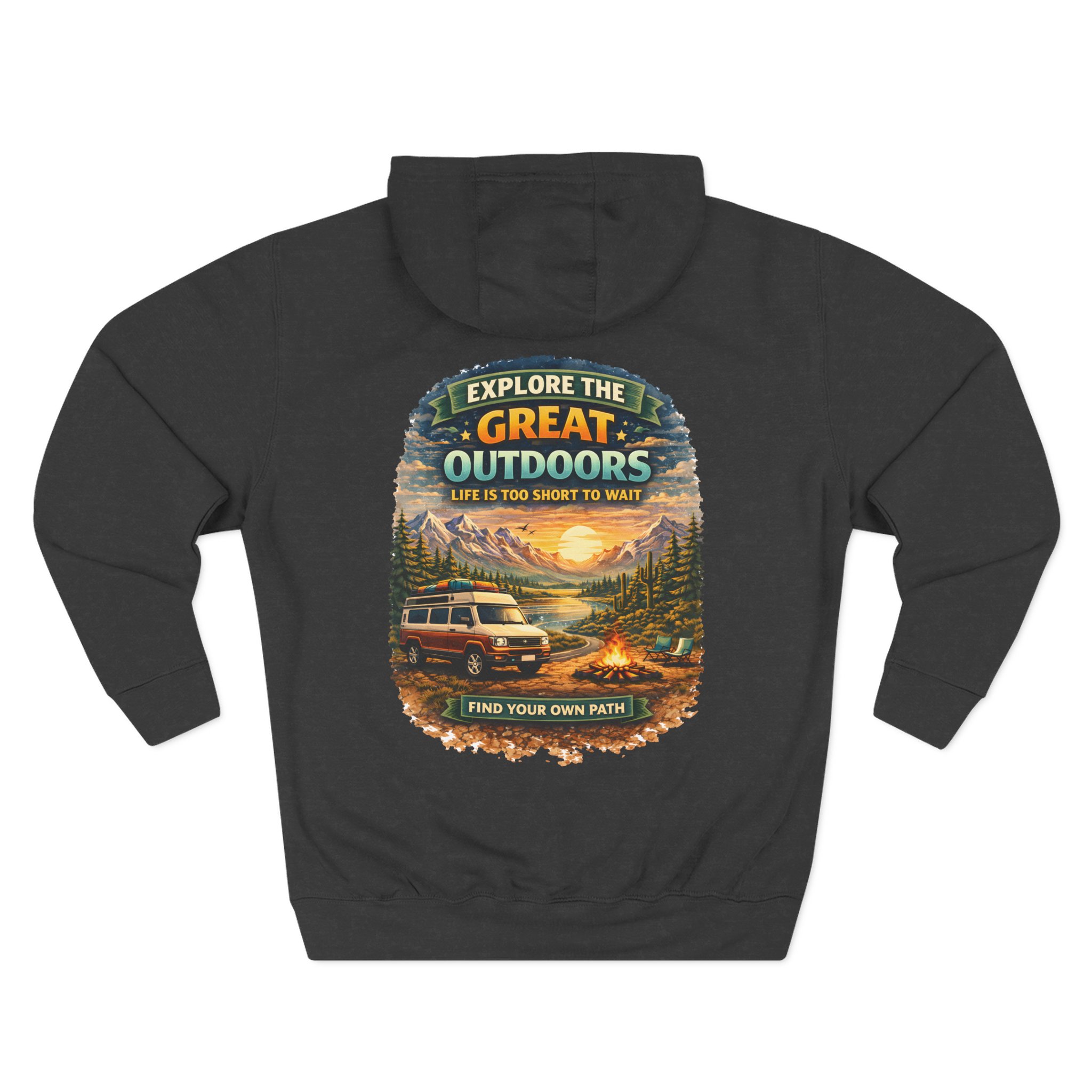 Three-Panel Fleece Hoodie - "Explore The Great Outdoors" Design Scenic-Line