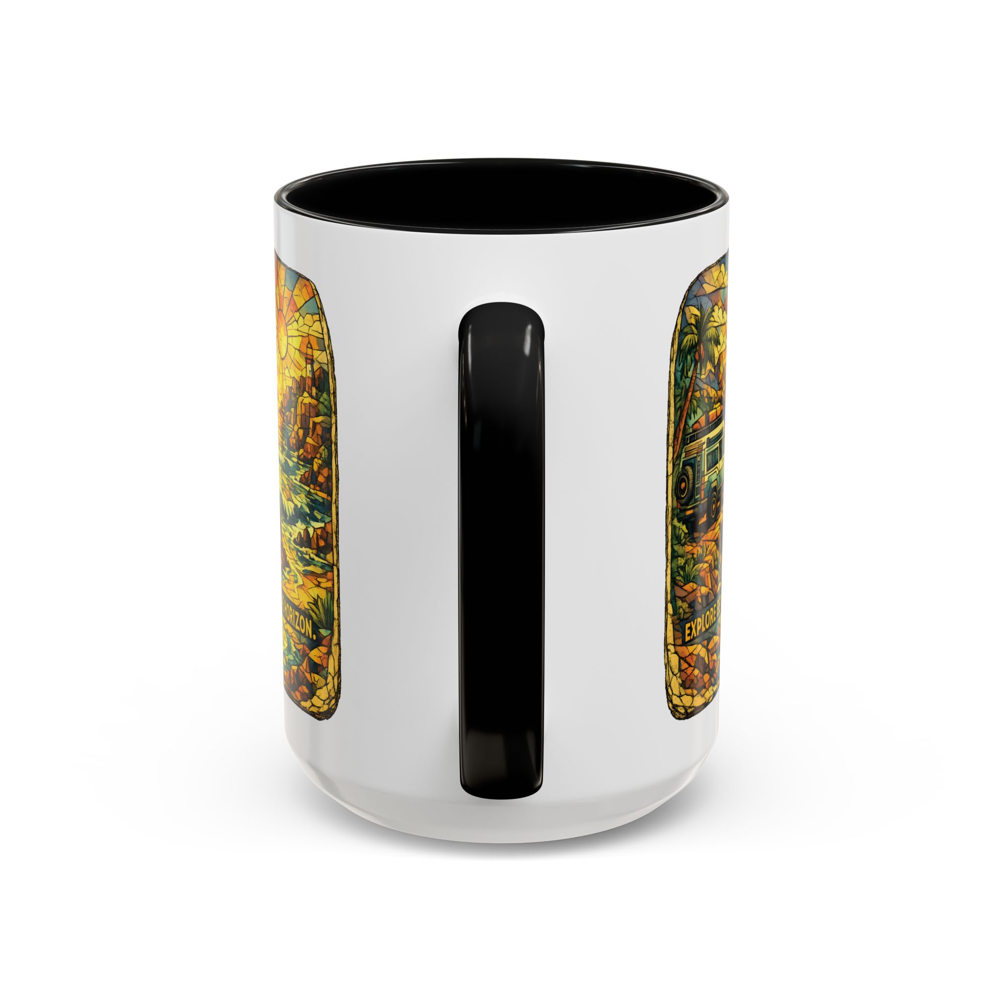 Accent Coffee Mug (11, 15oz) — "Explore Beyond The Horizon" Design Cubic-Line