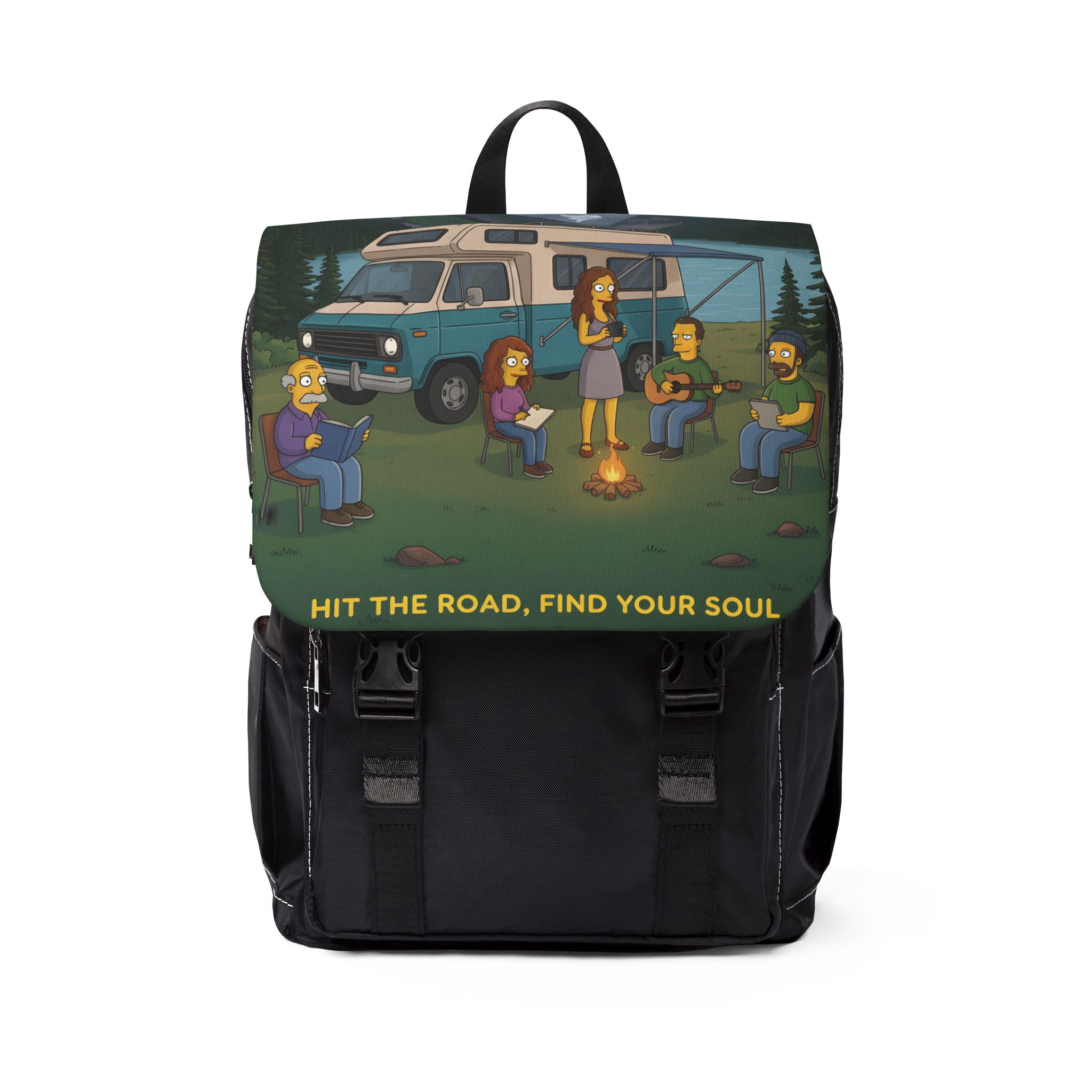 Unisex Casual Shoulder Backpack — "Hit The Road-Find Your Soul" Design Sitcom-Line