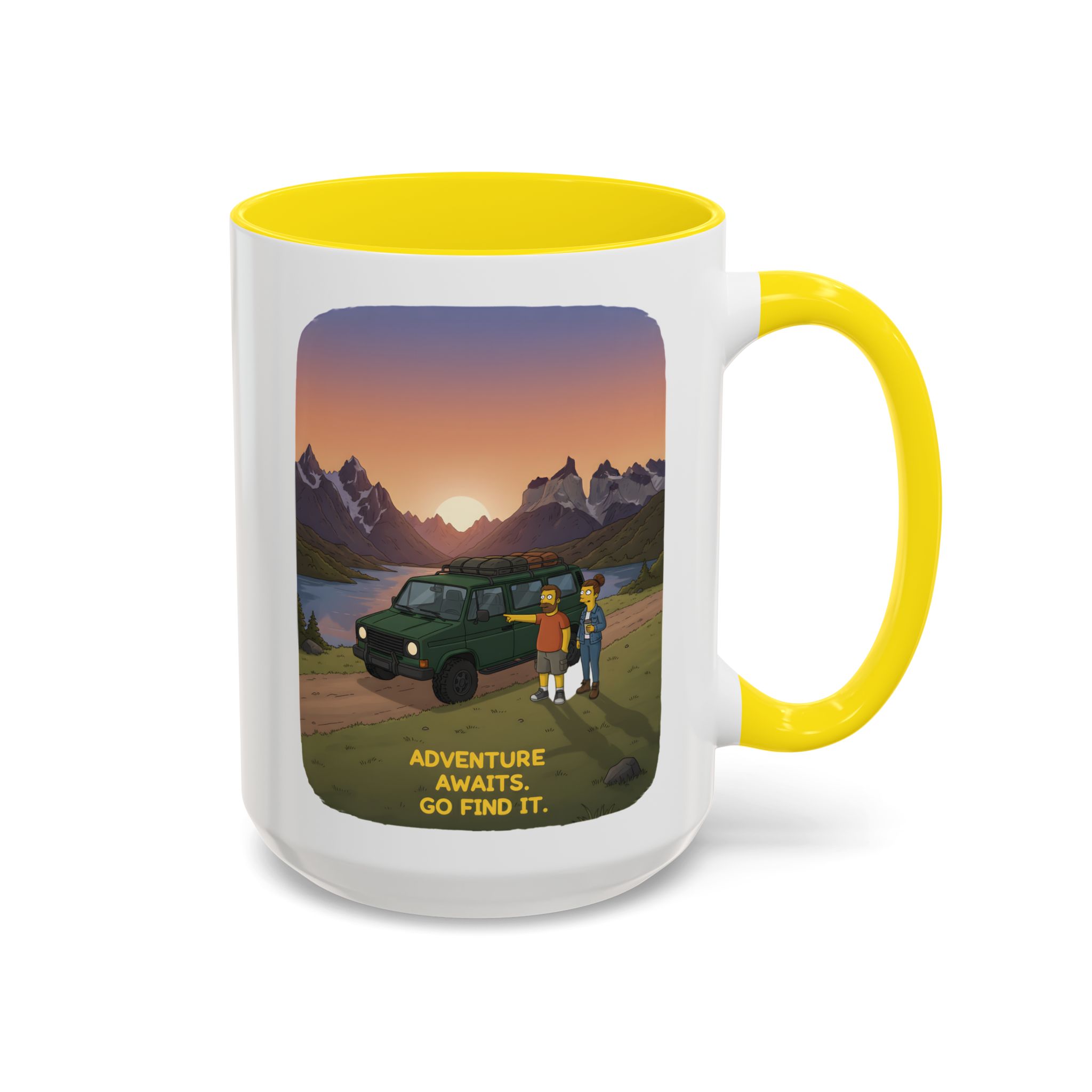Accent Coffee Mug (11, 15oz) — "Adventure Awaits-Go Find It" Design Sitcom-Line