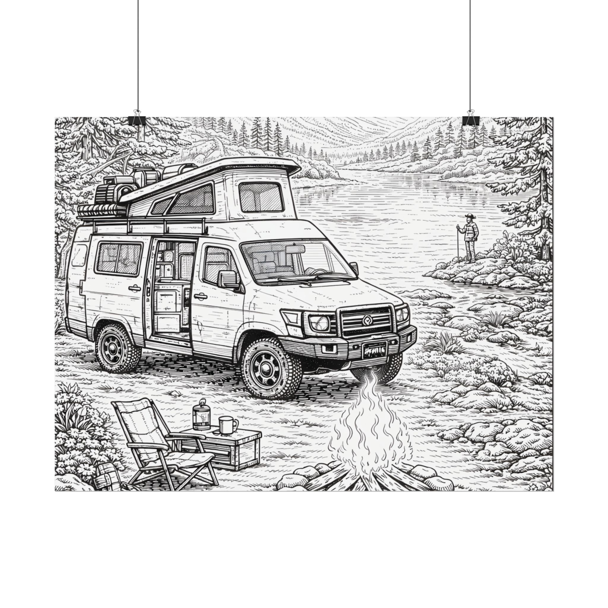 Campervan Poster — Vintage RV Camping Landscape Wall Art
