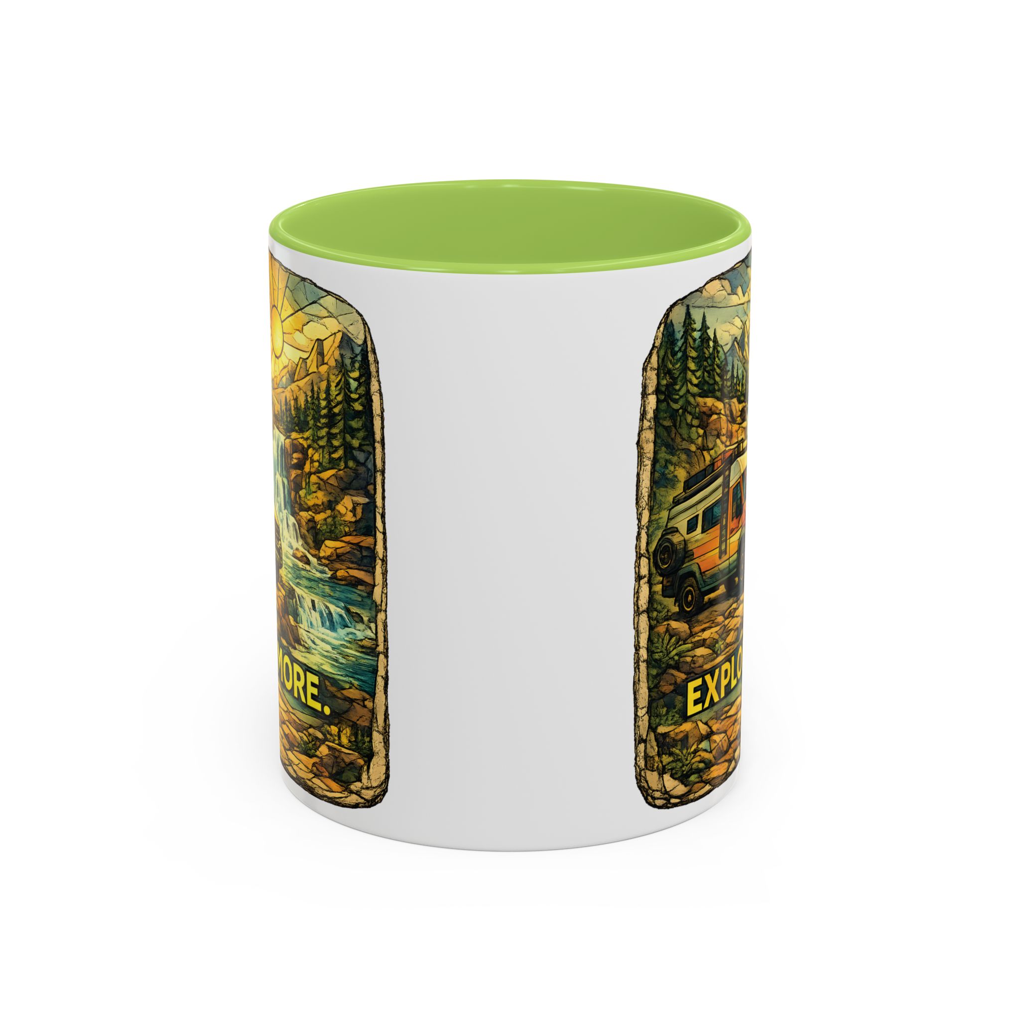 Accent Coffee Mug (11, 15oz) — "Explore More" Design Cubic-Line