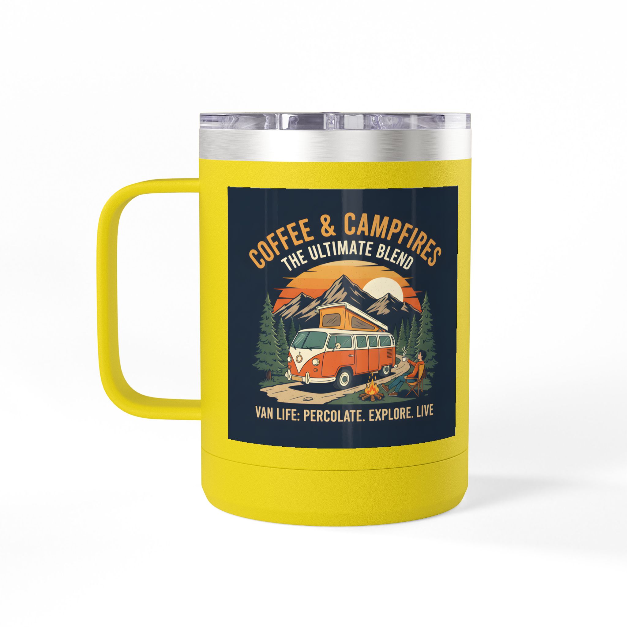 Coffee Mug Tumbler, 15oz — “Coffee & Campfires: The Ultimate Blend”