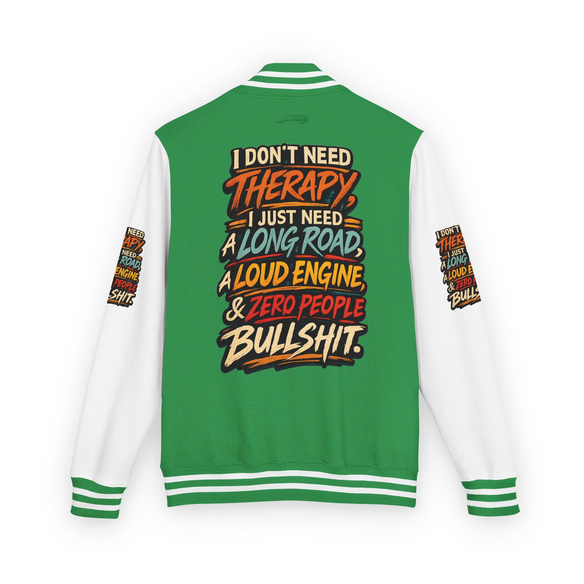 Unisex Heavyweight Letterman Jacket — "I Dont Need Therapy" Design F**K-Line