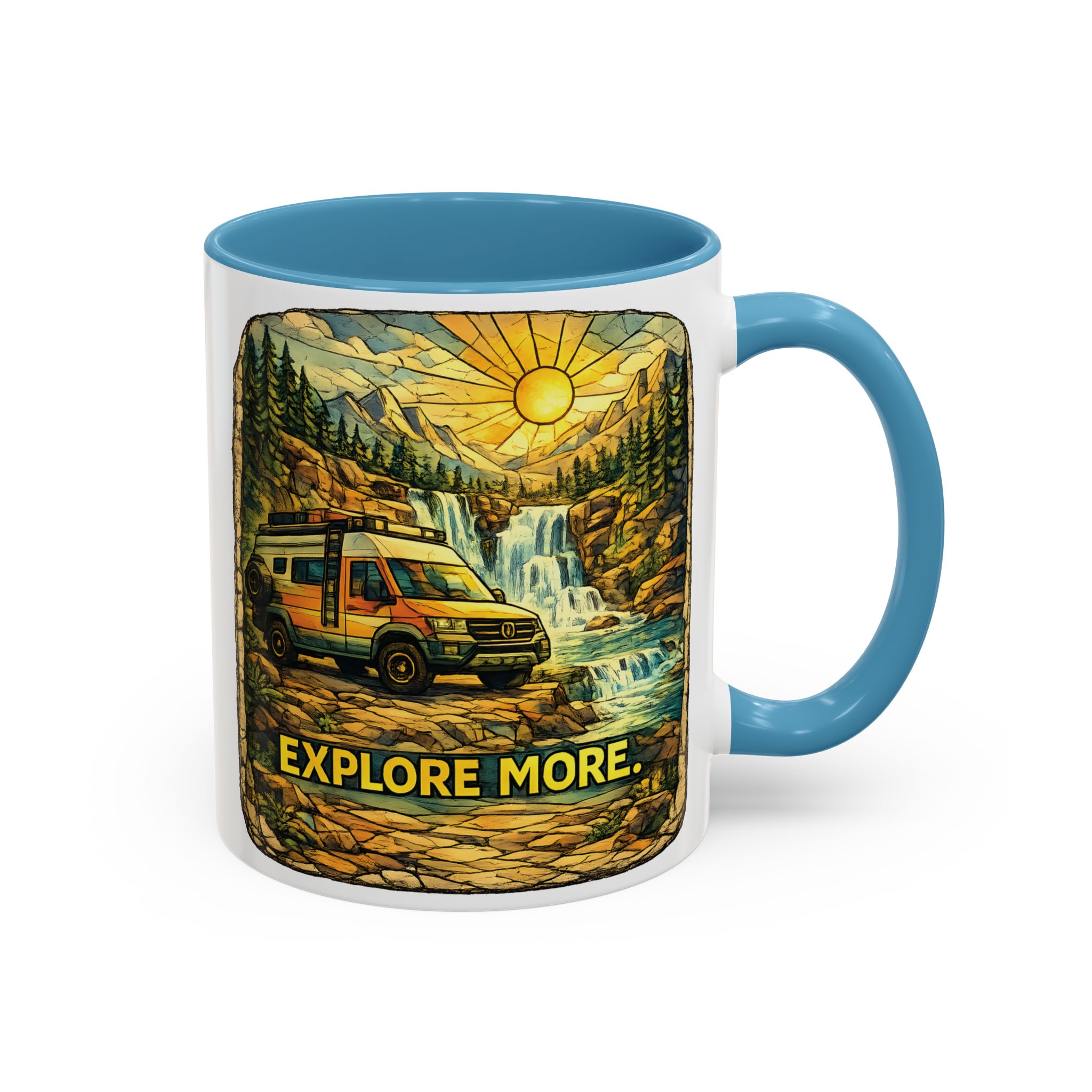 Accent Coffee Mug (11, 15oz) — "Explore More" Design Cubic-Line