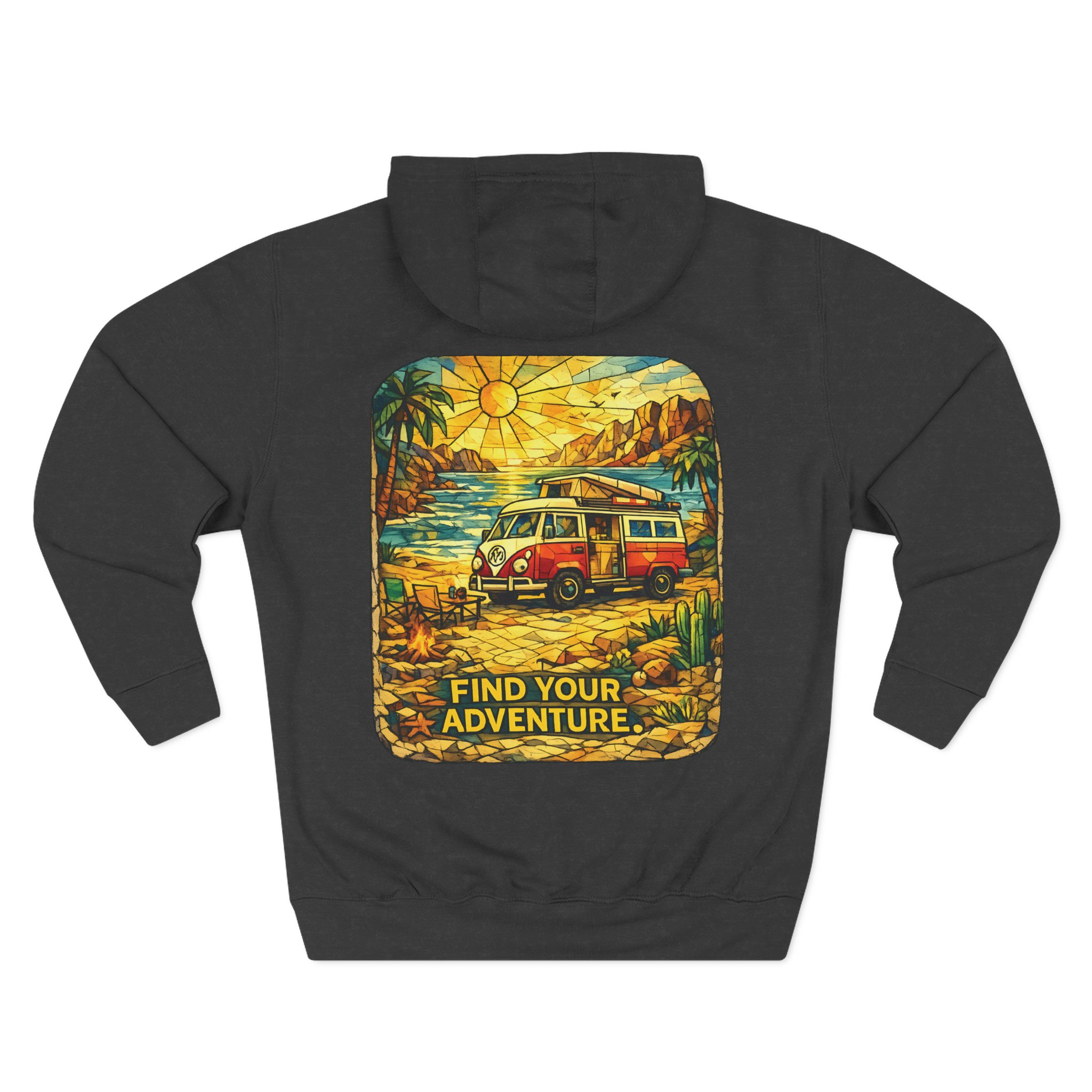 Three-Panel Fleece Hoodie - ""Find Your Adventure"" Design Cubic-Line