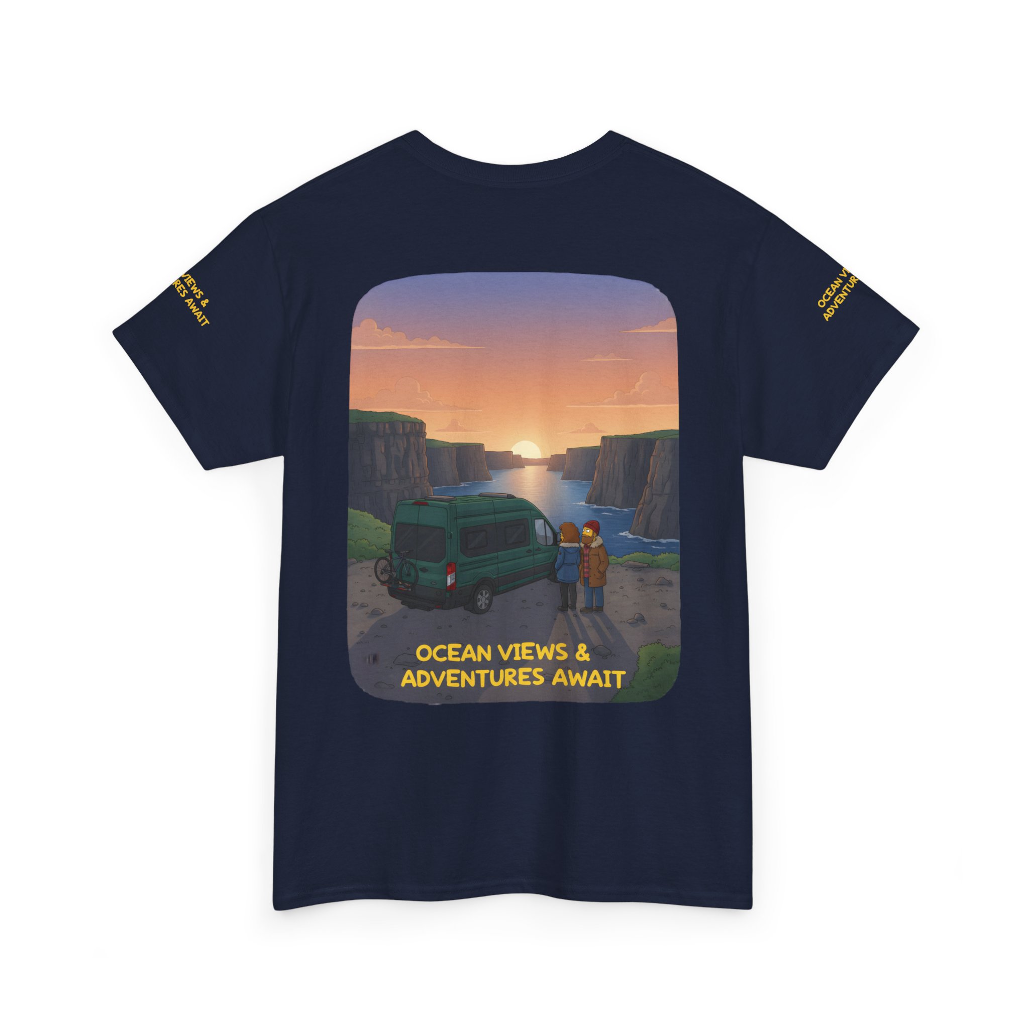 Unisex Heavy Cotton Tee — "Ocean Views-Adventures Awaits" Design Sitcom-Line