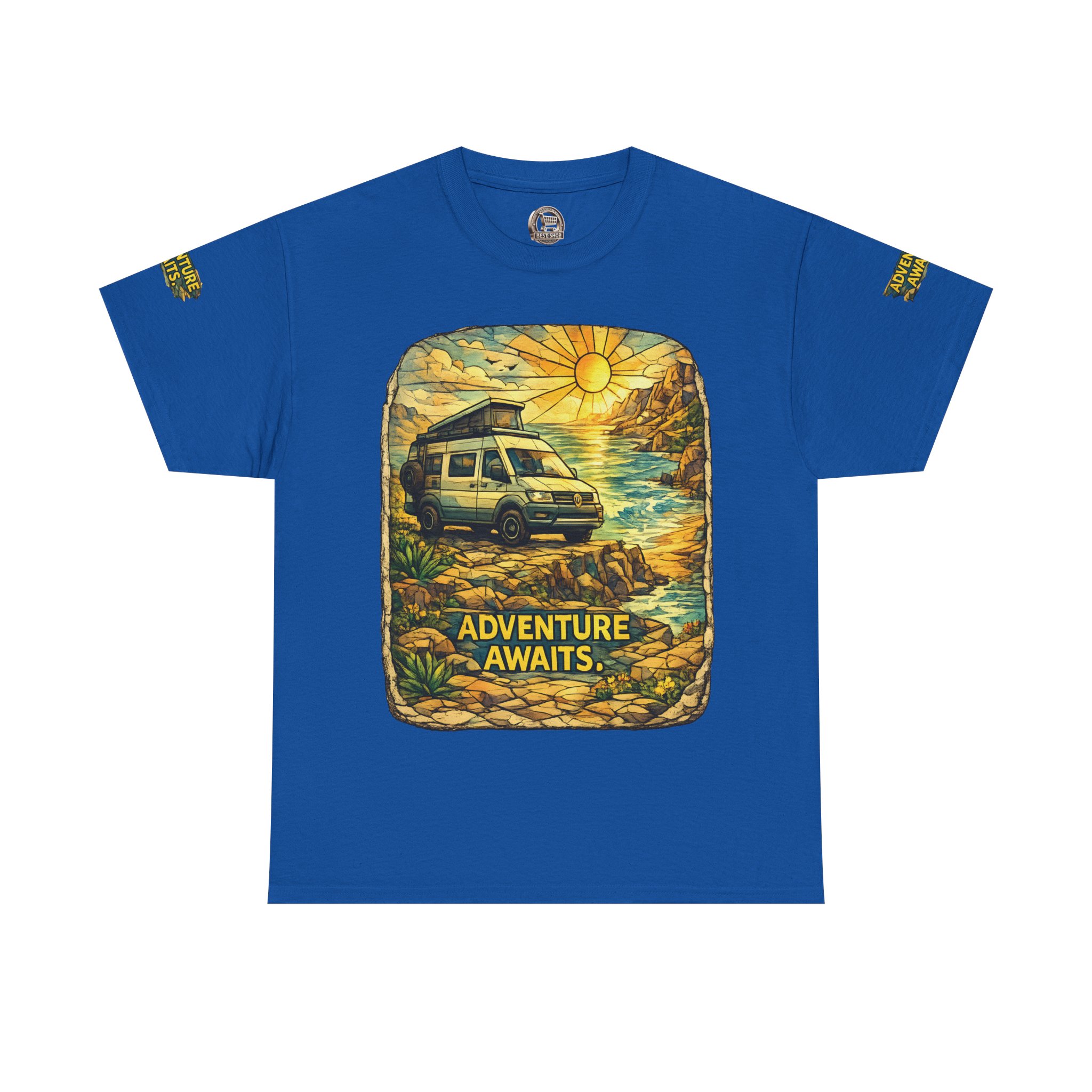 Unisex Heavy Cotton Tee — "Adventure Awaits" Design Cubic-Line