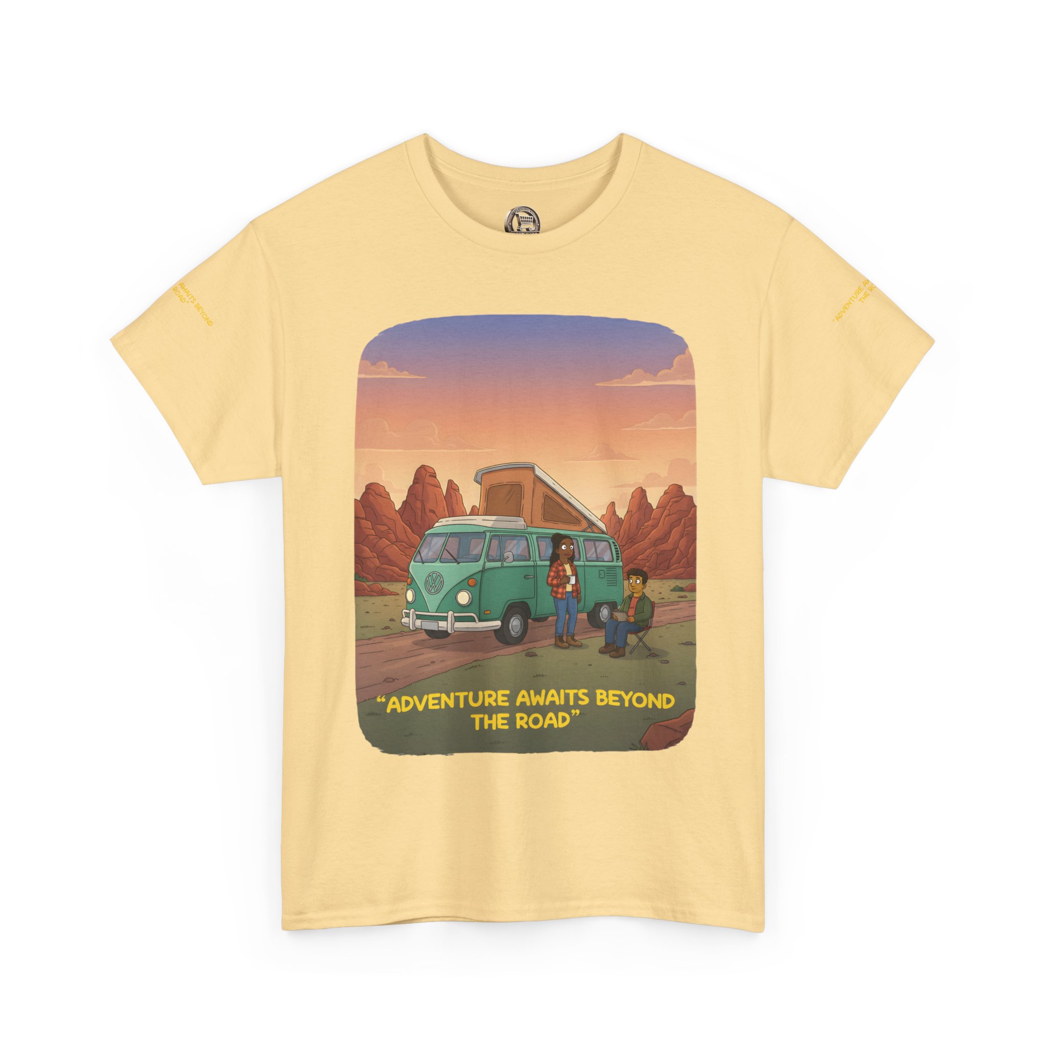 Unisex Heavy Cotton Tee — "Adventure Awaits Beyond The Road" Design Sitcom-Line