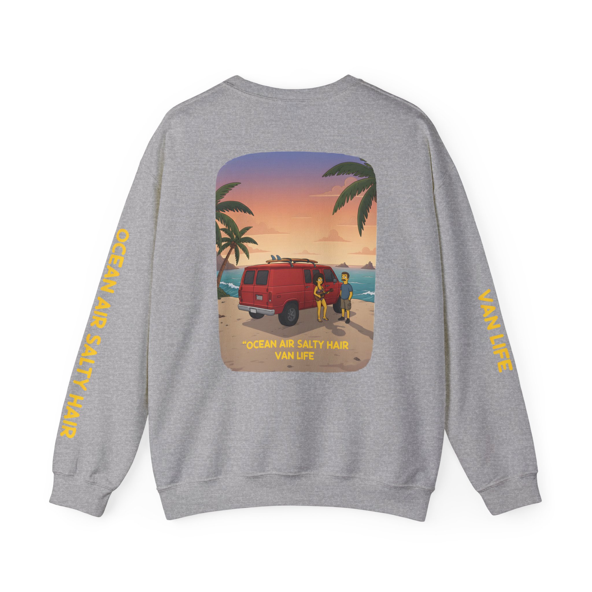 Unisex Heavy Blend™ Crewneck Sweatshirt — "Ocean Air Salty Hair Van Life" Design Sitcom-Line