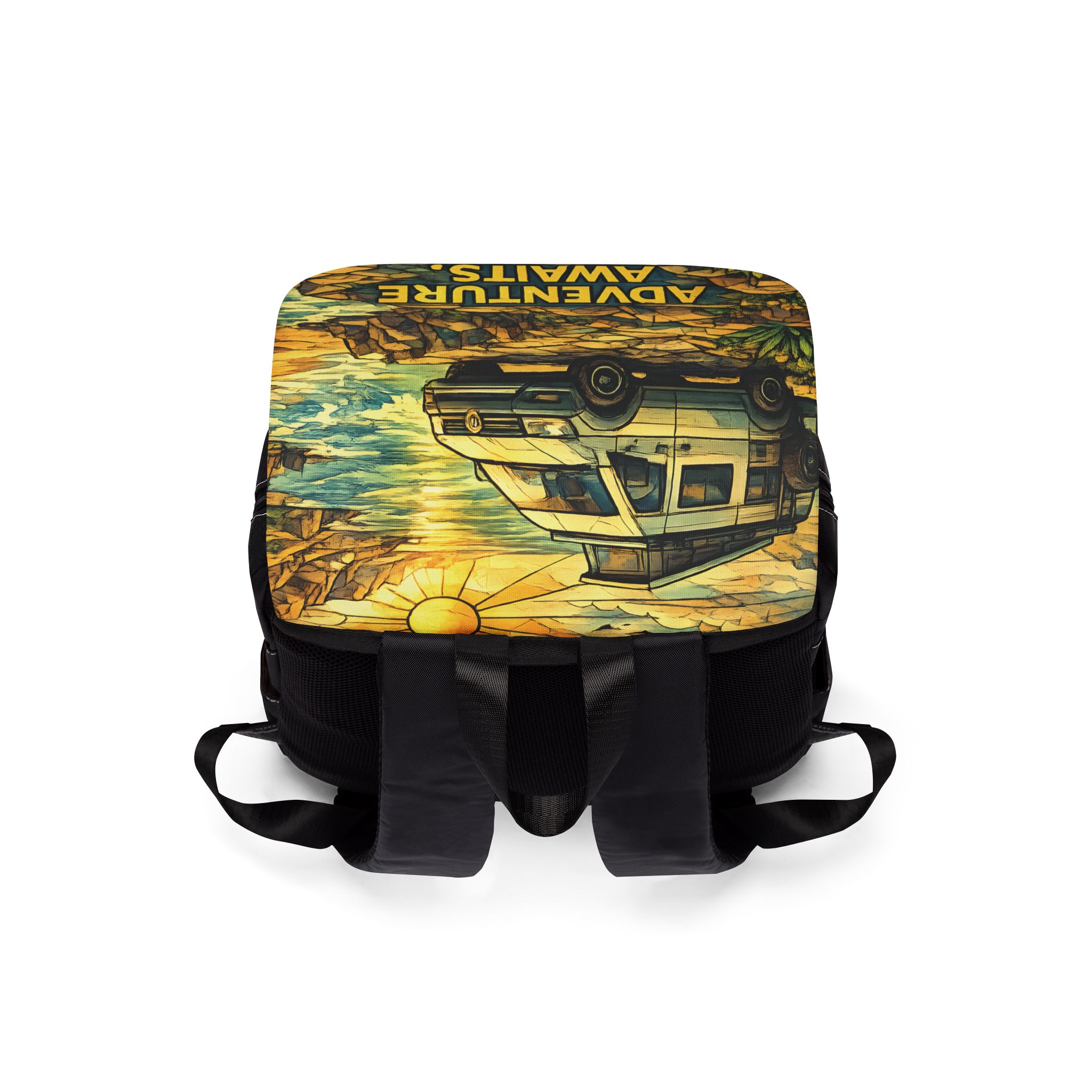 Unisex Casual Shoulder Backpack — "Adventure Awaits" Design Cubic-Line