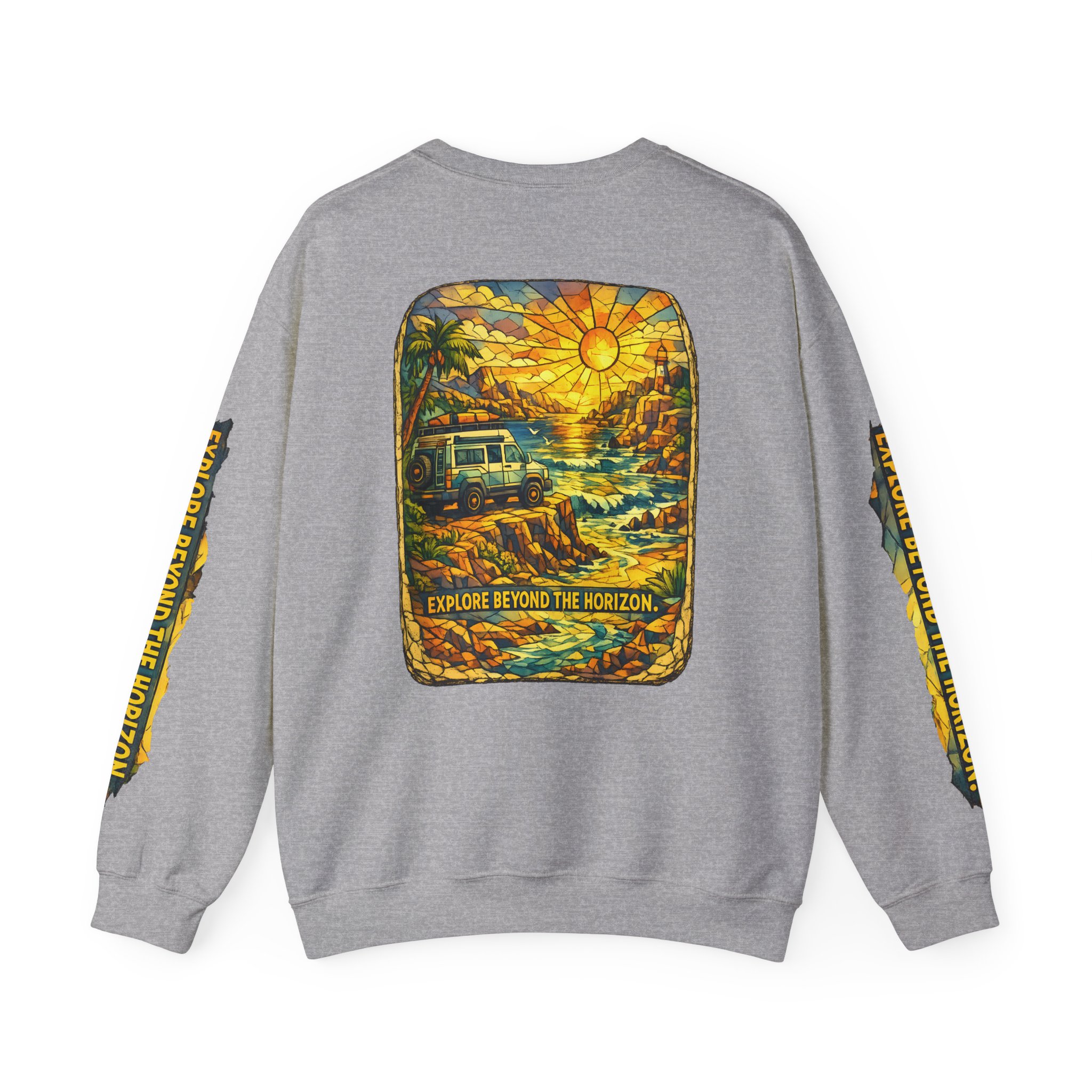 Unisex Heavy Blend™ Crewneck Sweatshirt — "Explore Beyond The Horizon" Design Cubic-Line