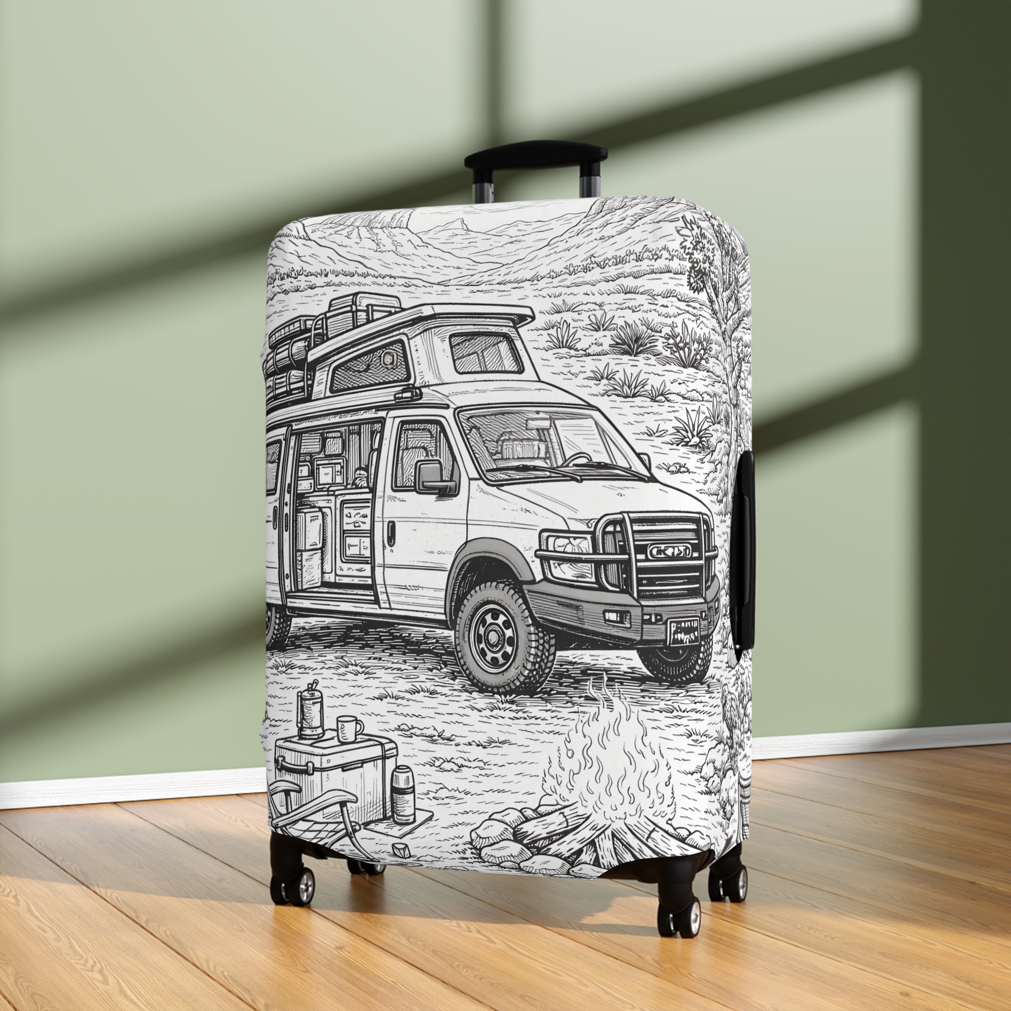7837767872494759057_2048.jpeg Luggage Cover — Adventure Camper Sketch Travel Suitcase