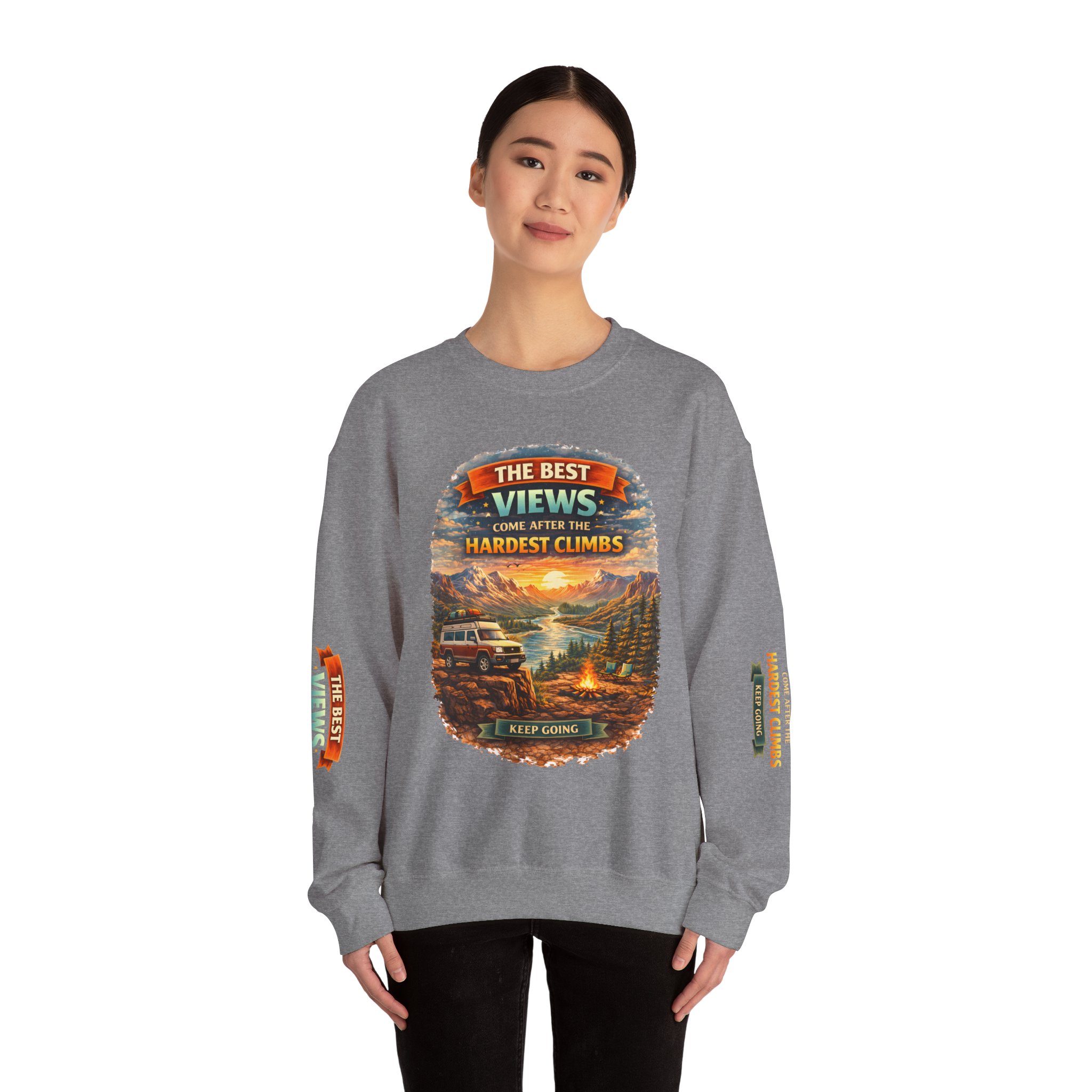 Unisex Heavy Blend™ Crewneck Sweatshirt — "The Best Views" Design Scenic-Line