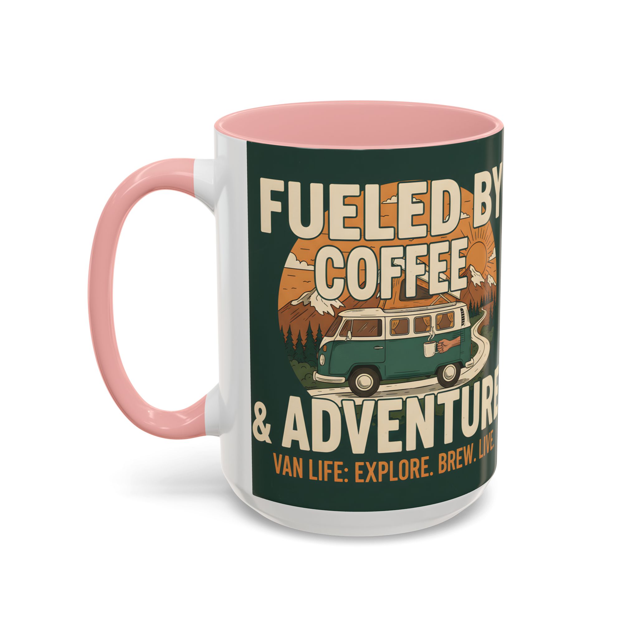 Accent Coffee Mug (11, 15oz) — "Fueled by Coffee & Adventure"