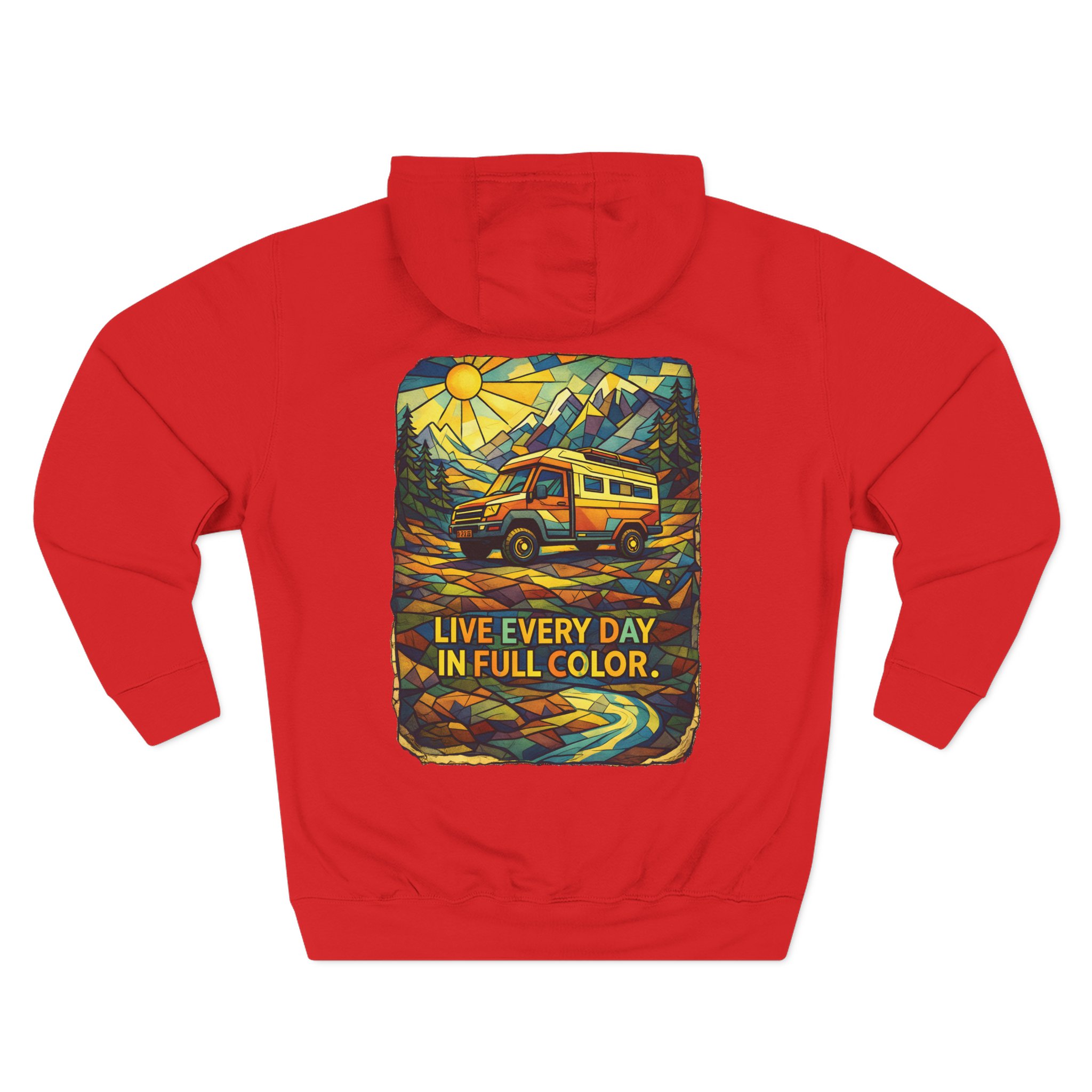 Three-Panel Fleece Hoodie - "Live Life Every Day In Full Color" Design Cubic-Line