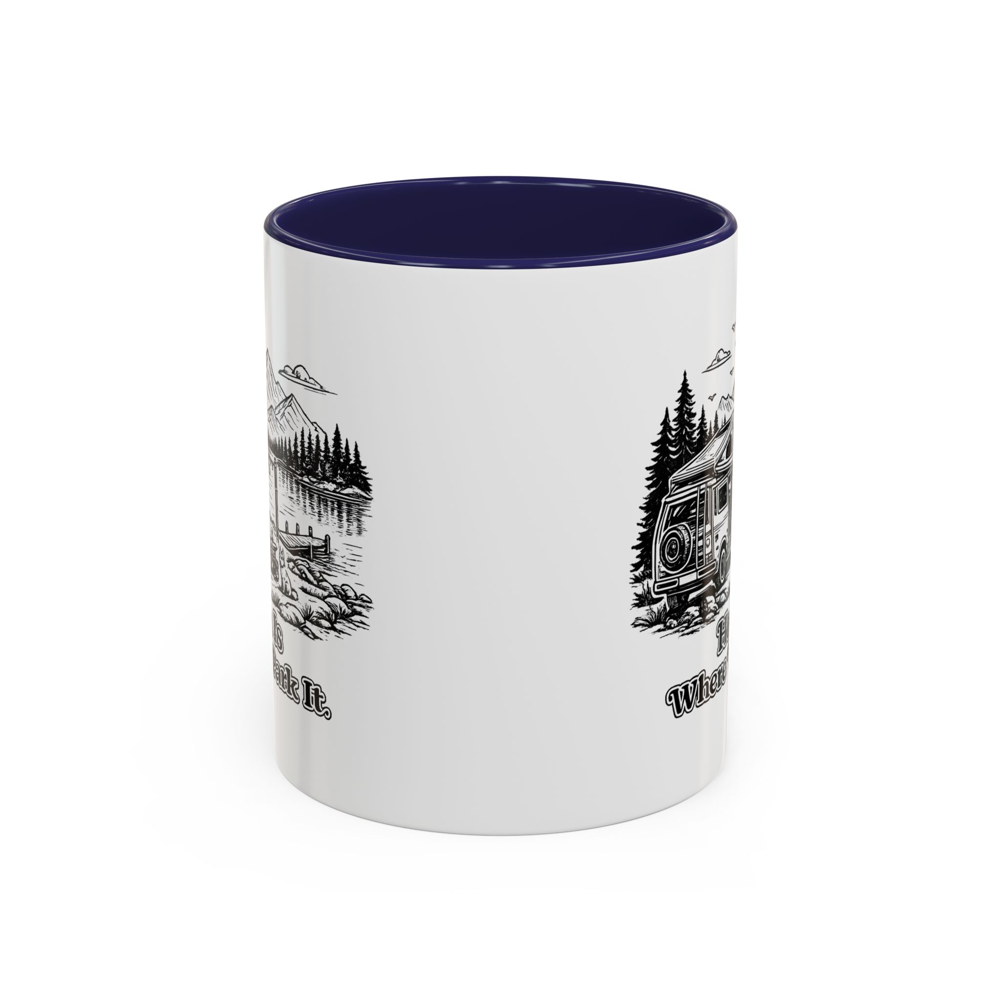 Accent Coffee Mug (11, 15oz) — "Home Is Where You Park It" Design Minimal-Line