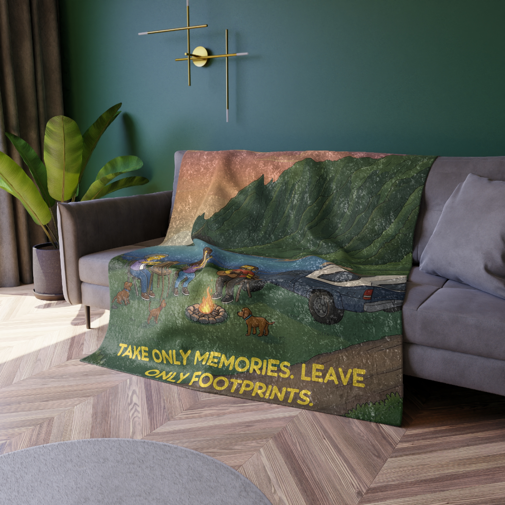 Crushed Velvet Blanket —"Take Only Memories-Leave Only Footprints" Design Sitcom-Line (Campervan)