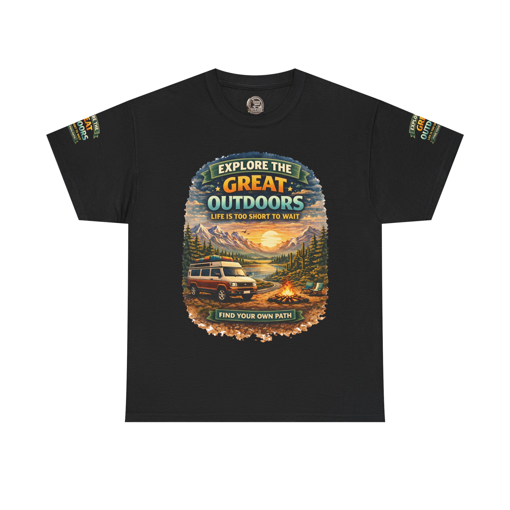 Unisex Heavy Cotton Tee — "Explore The Great Outdoors" Design Scenic-Line