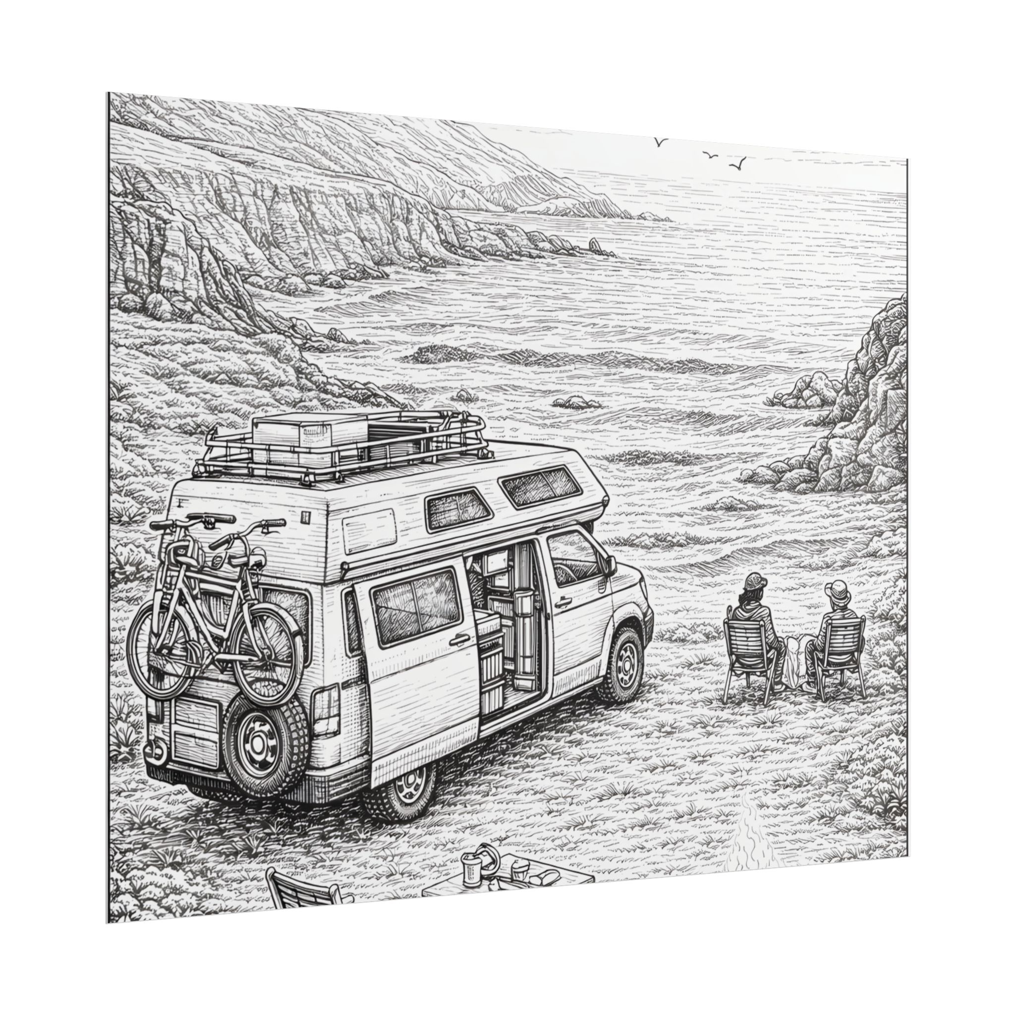 Campervan Poster — Vintage RV Camping Landscape Wall Art